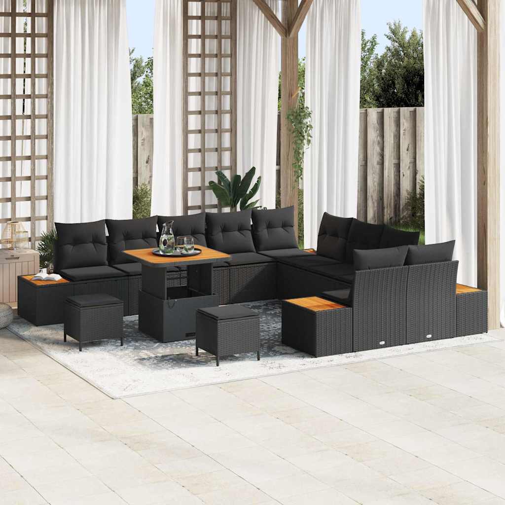 Garden Sofa Set with Cushion with Storage Black Poly rattan