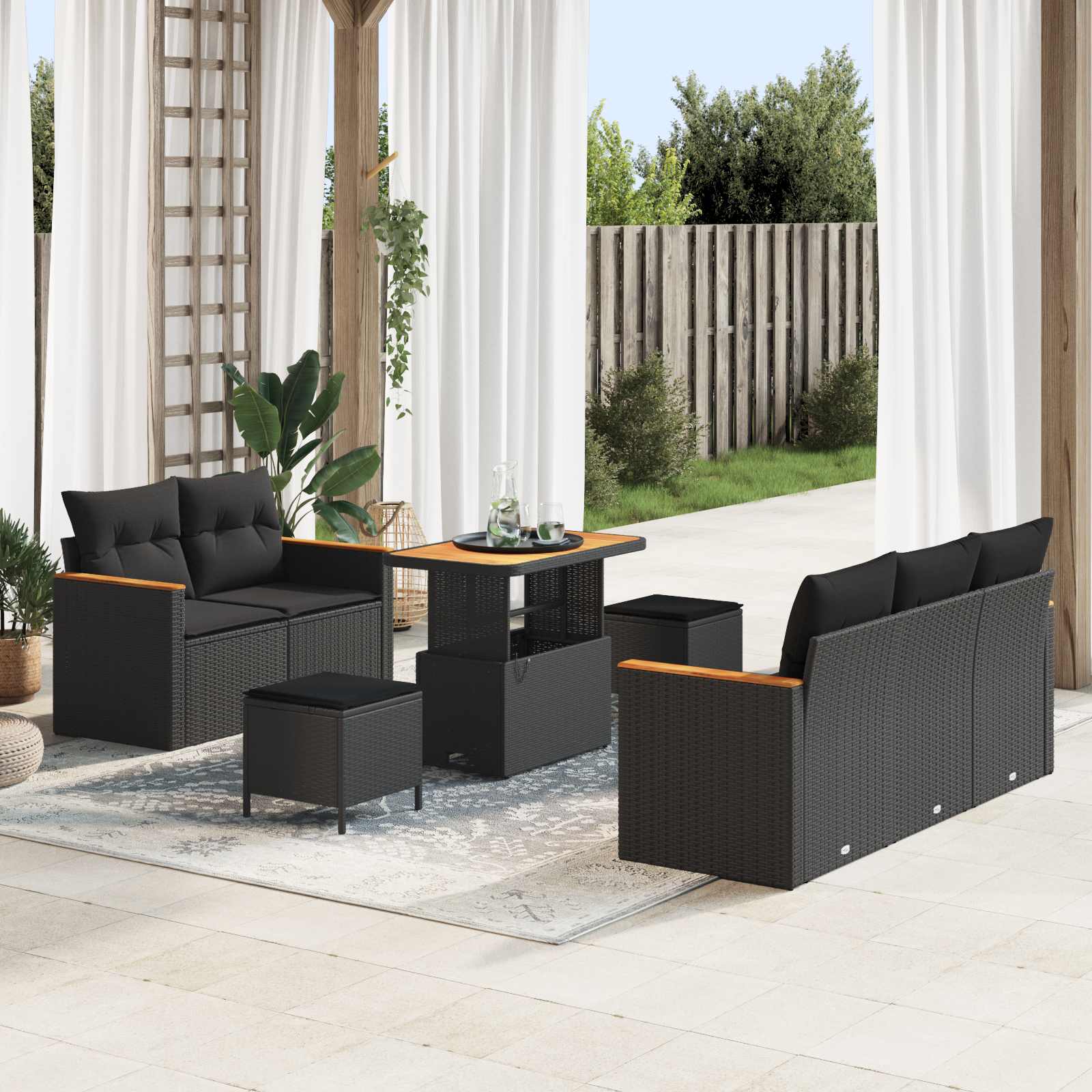 Garden Sofa Set with Cushion 10 pcs Black Poly Rattan