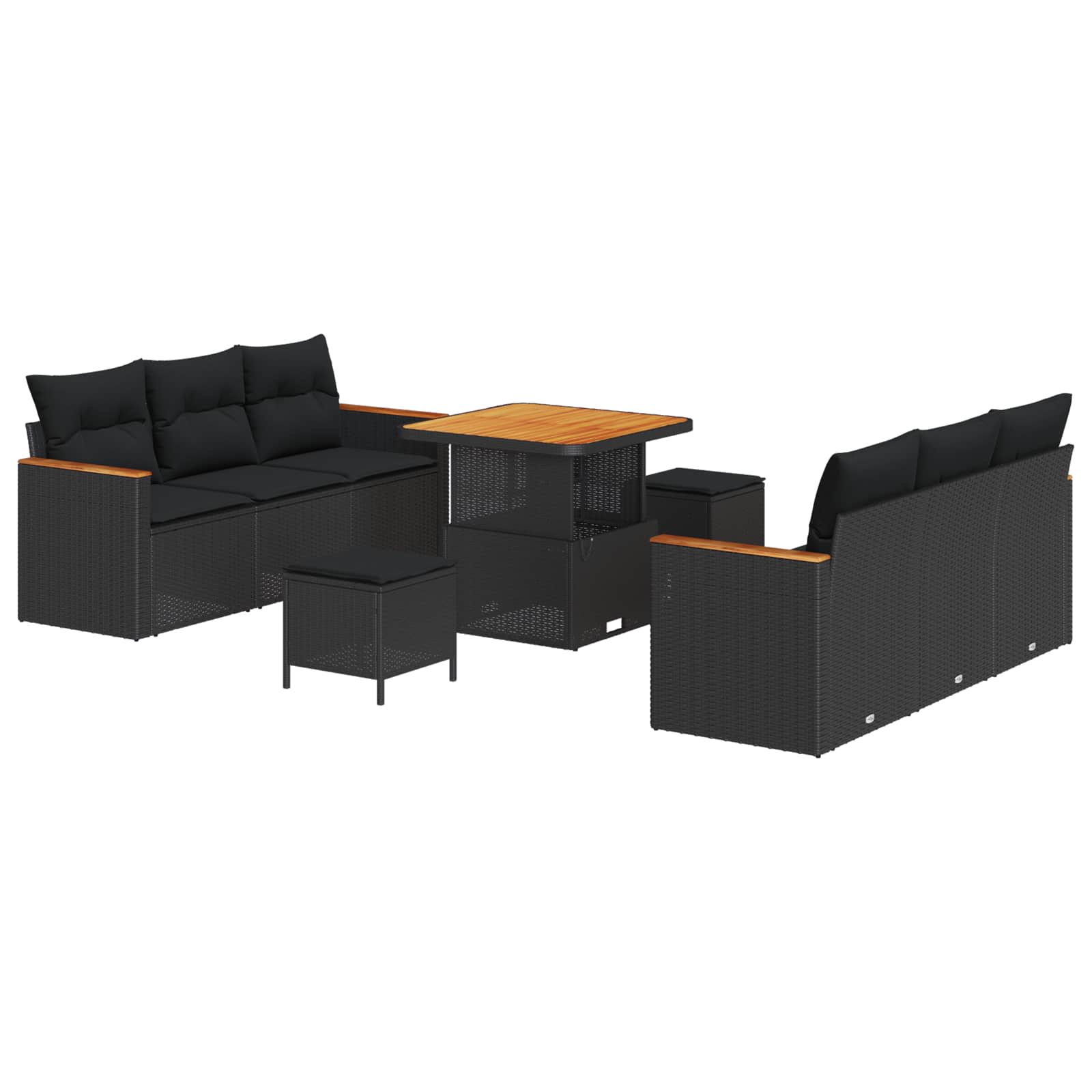 Garden Sofa Set with Cushion with Storage Black Poly rattan