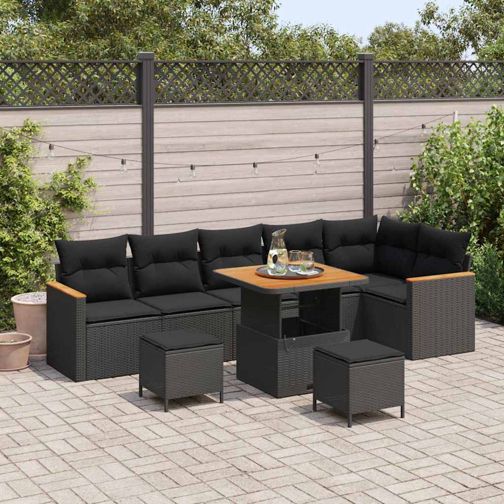 Garden Sofa Set with Cushion with Storage Black Poly rattan
