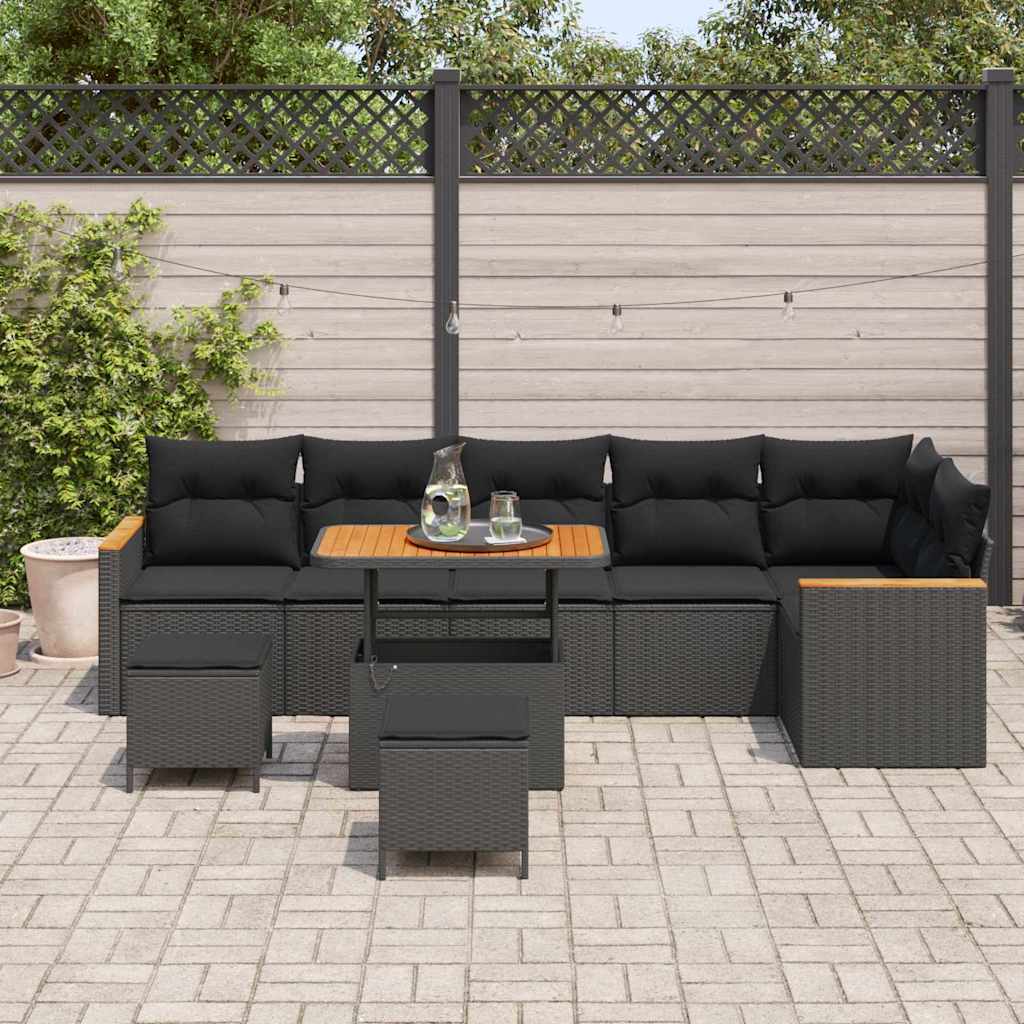 Garden Sofa Set with Cushion with Storage Black Poly rattan