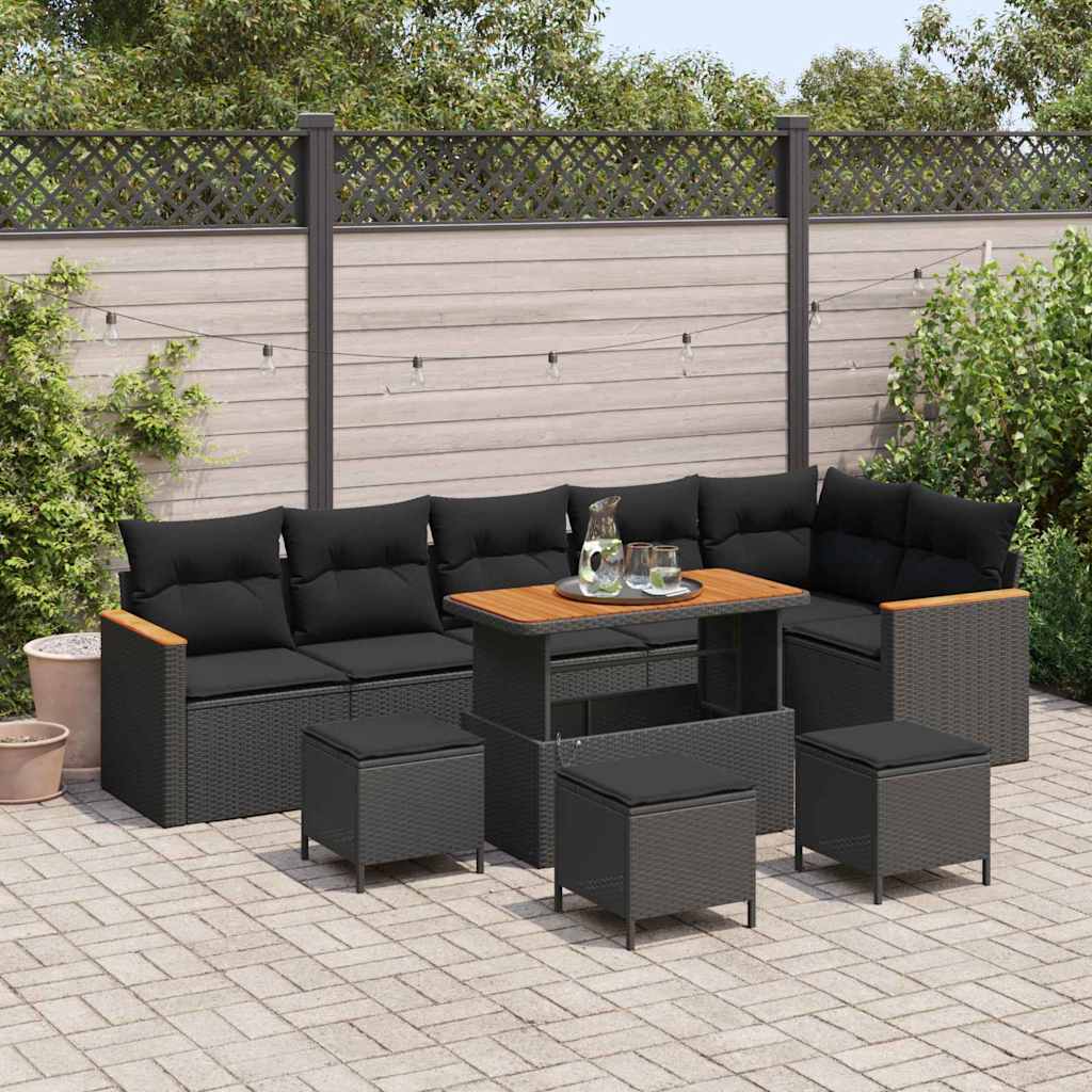 Garden Sofa Set with Cushion with Storage Black Poly rattan