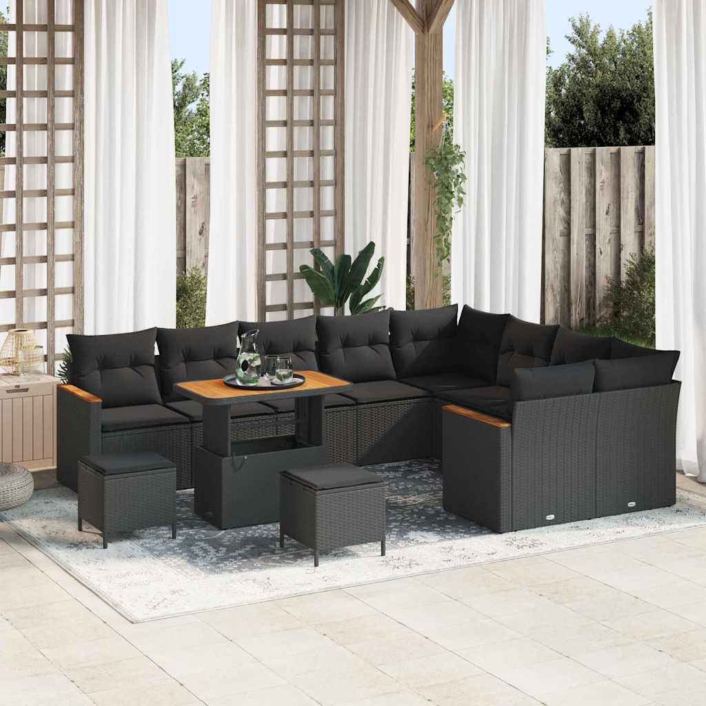 Garden Sofa Set with Cushion with Storage Black Poly rattan