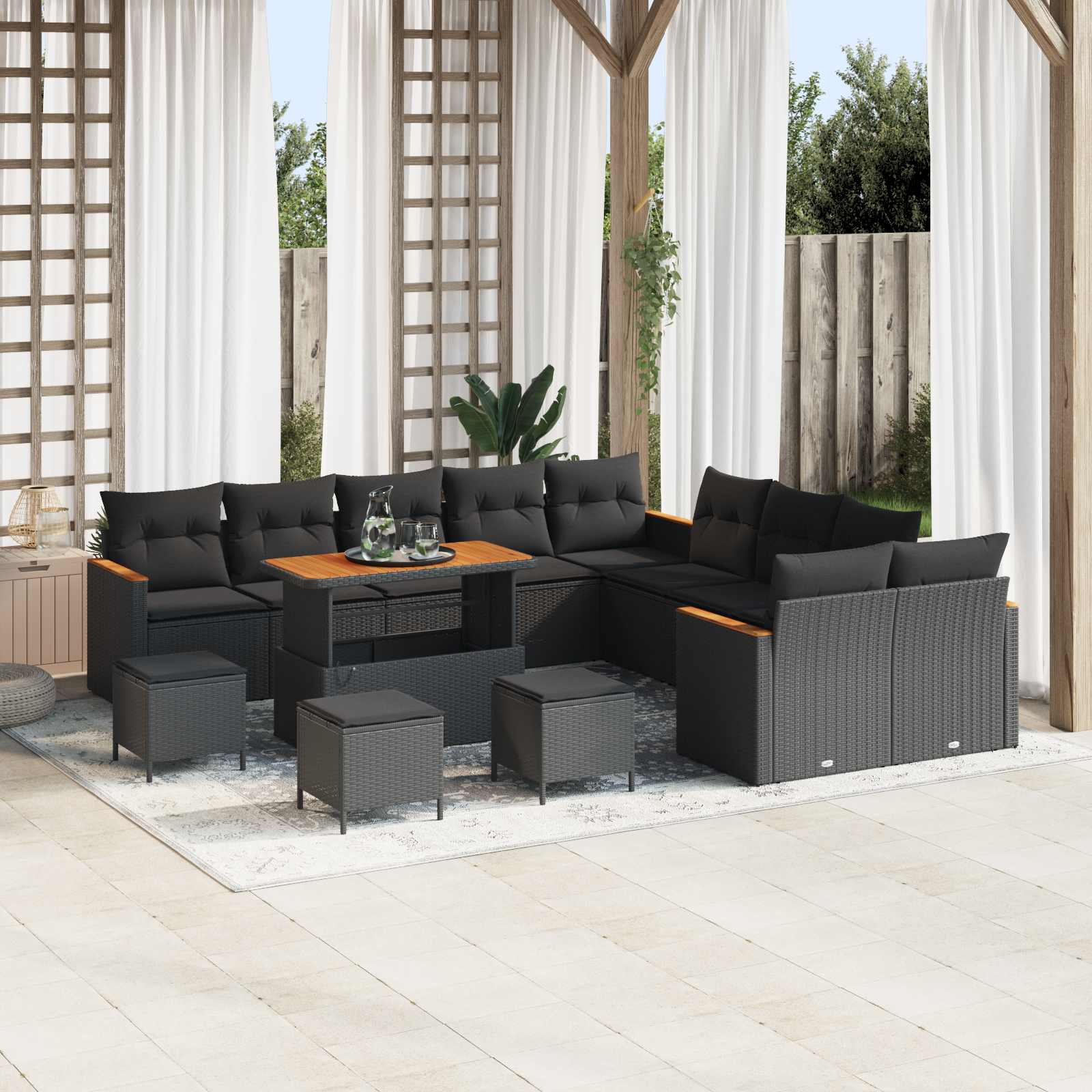 Garden Sofa Set with Cushion 14 pcs Black Poly Rattan