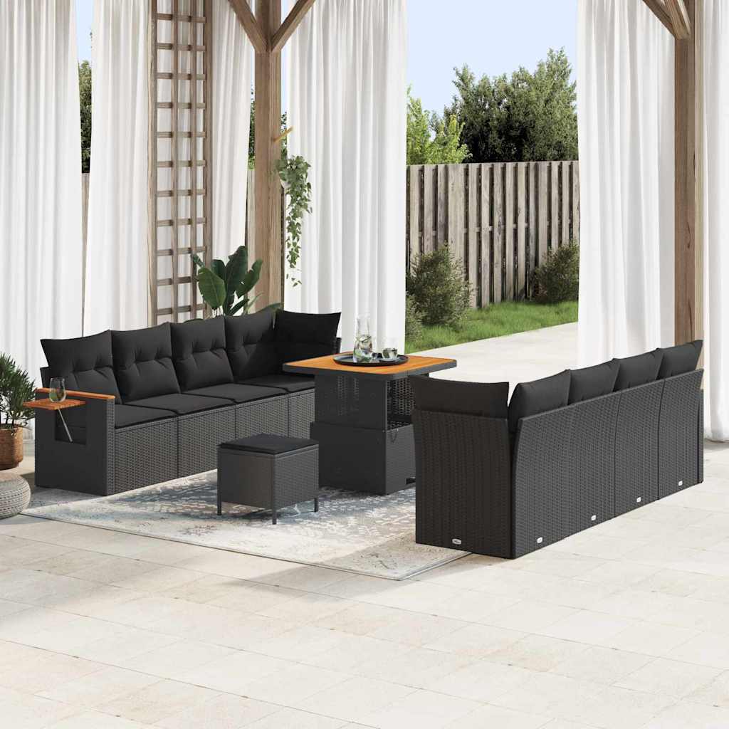 Garden Sofa Set with Cushion 11 pcs Black Poly rattan