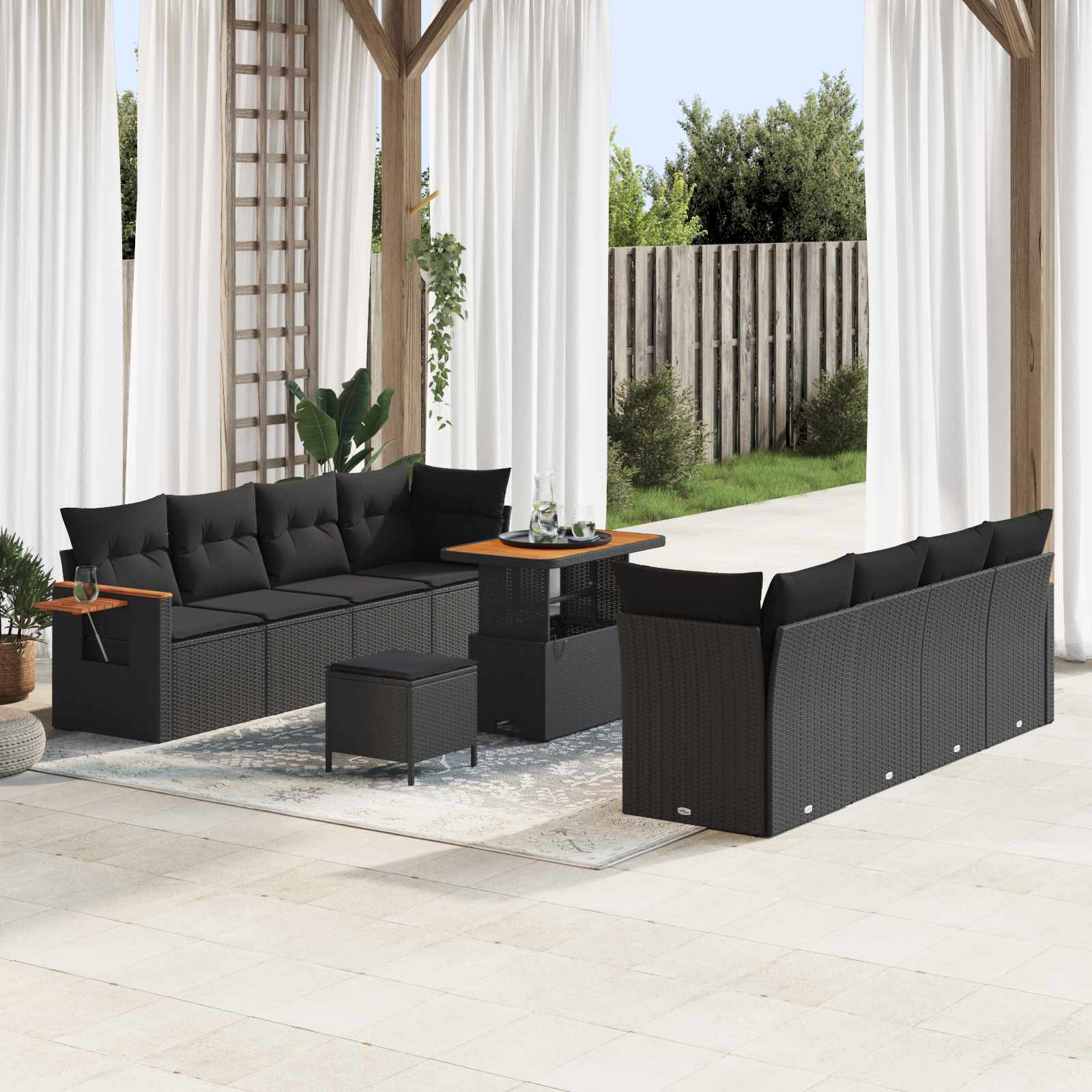Garden Sofa Set with Cushion 12 pcs Black Poly Rattan