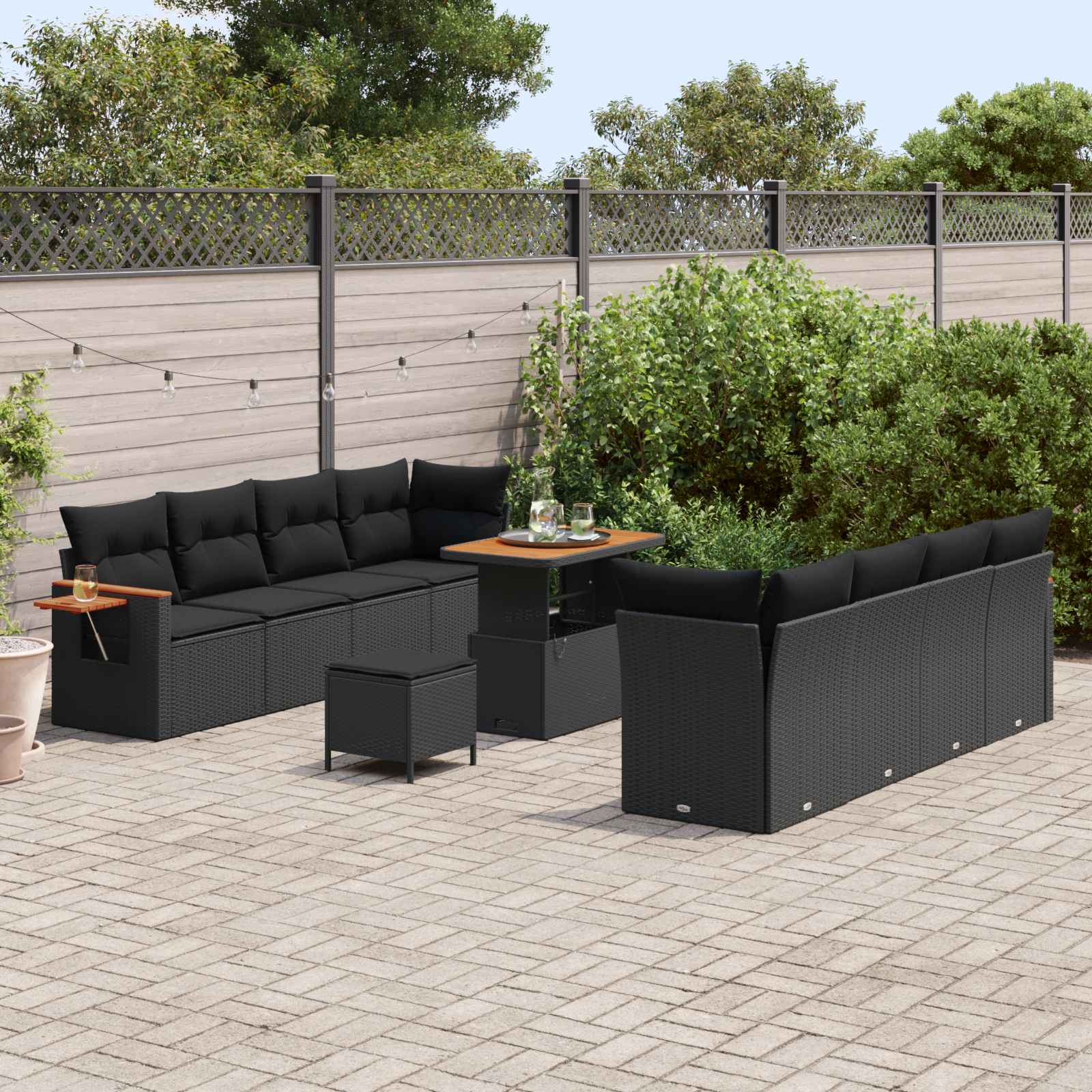 Garden Sofa Set with Cushion 12 pcs Black Poly Rattan