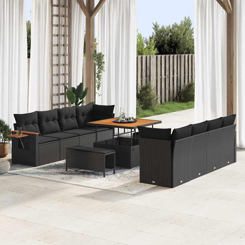 Garden Sofa Set with Cushion with Storage Black Poly rattan