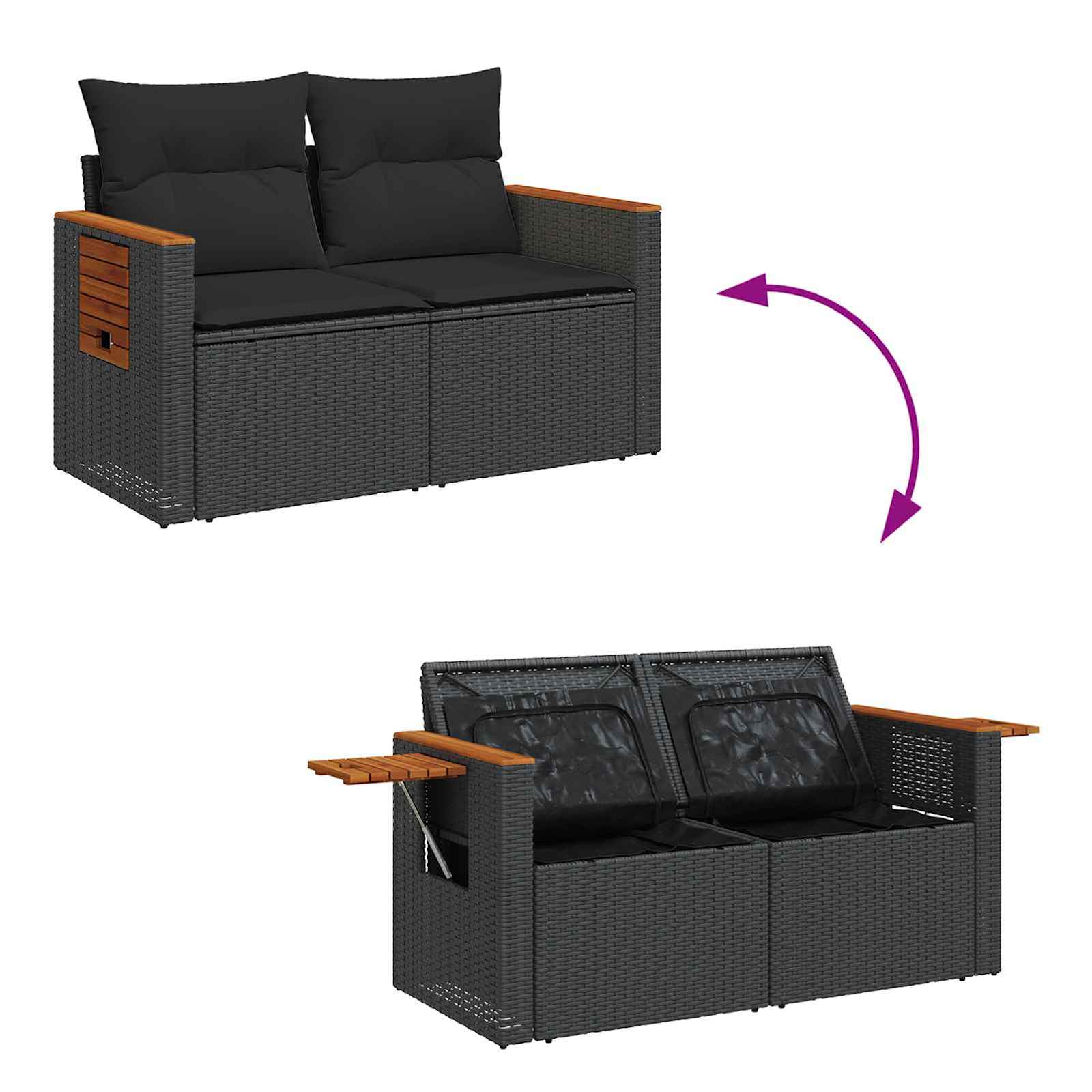 Garden Sofa Set with Cushion 13 pcs Black Poly Rattan