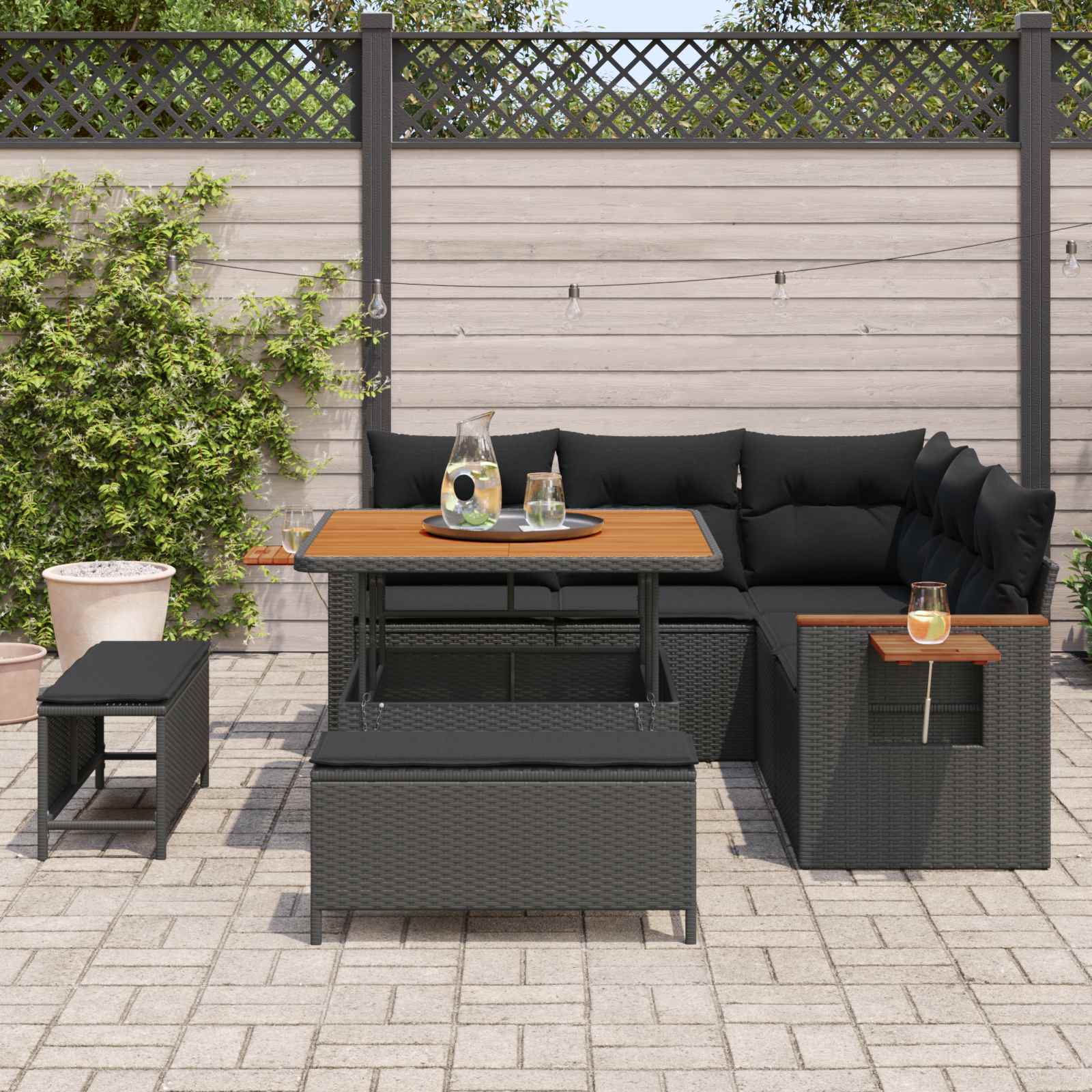 Garden Sofa Set with Cushion 9 pcs Black Poly Rattan