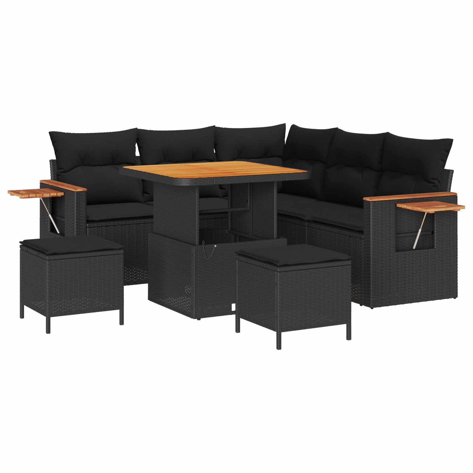 Garden Sofa Set with Cushion 9 pcs Black Poly Rattan