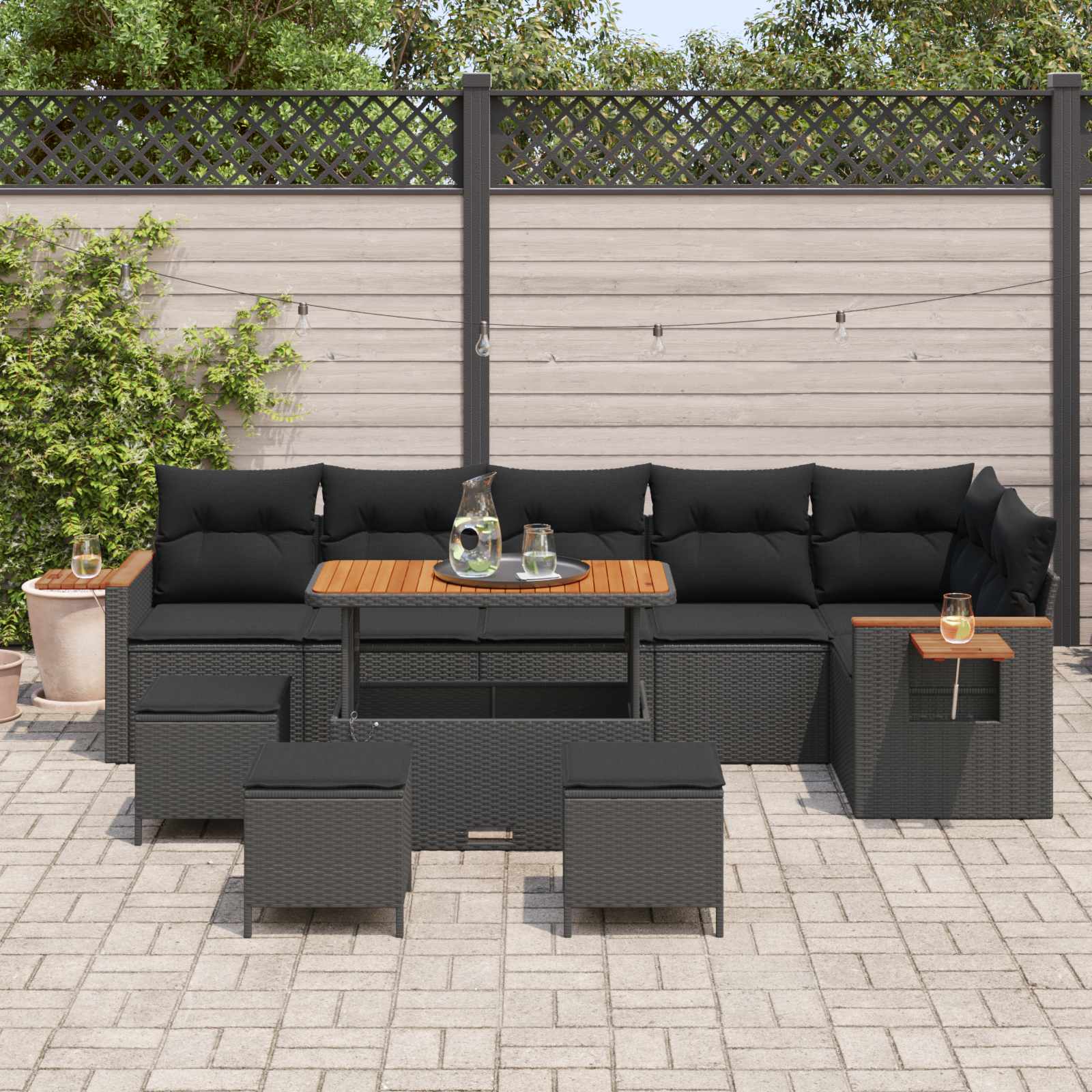 Garden Sofa Set with Cushion 12 pcs Black Poly Rattan