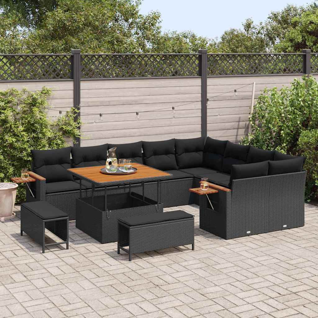 Garden Sofa Set with Cushion 12 pcs Black Poly rattan