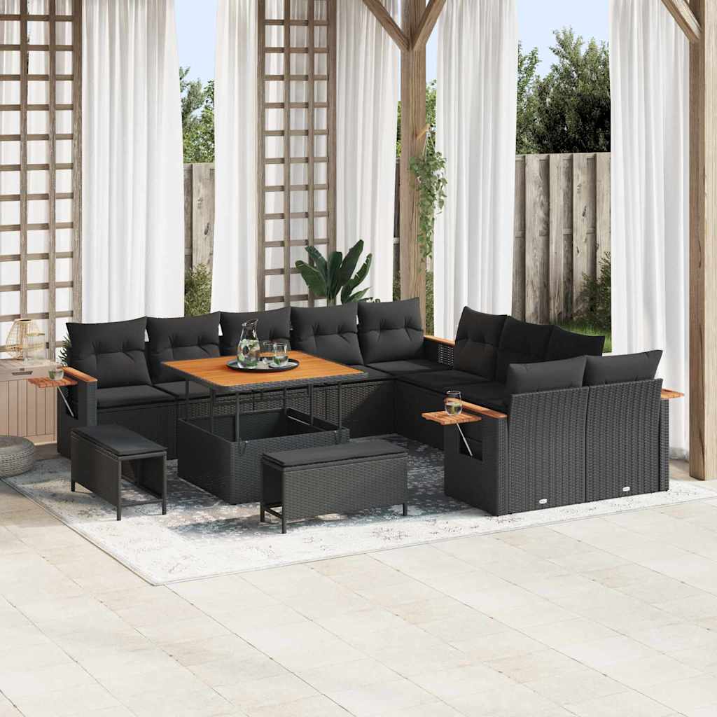 Garden Sofa Set with Cushion with Storage Black Poly rattan