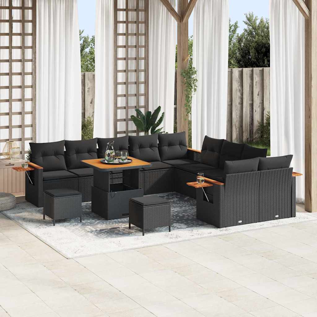 Garden Sofa Set with Cushion with Storage Black Poly rattan