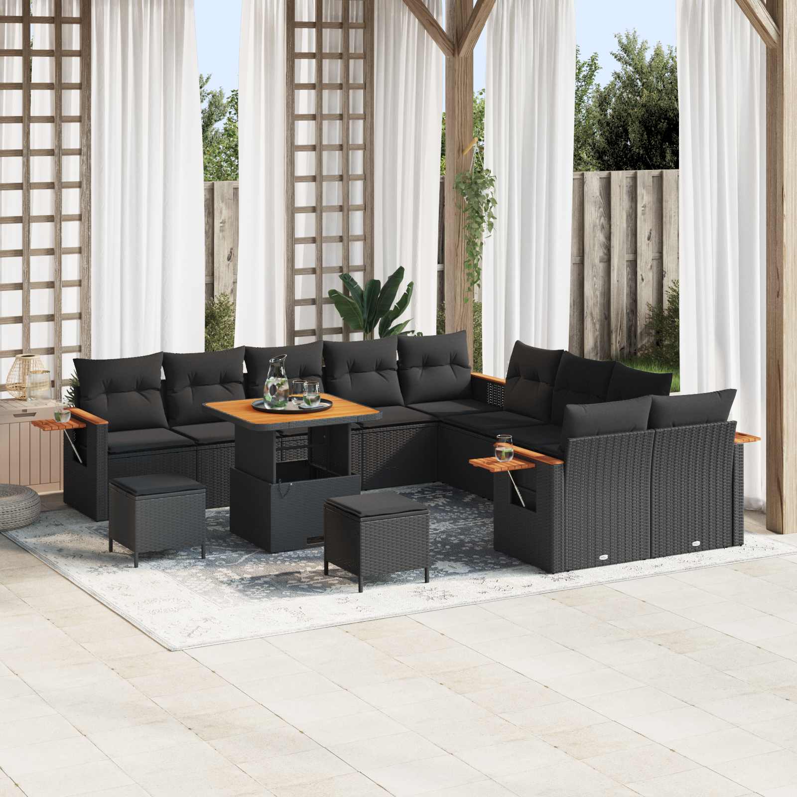 Garden Sofa Set with Cushion 17 pcs Black Poly Rattan