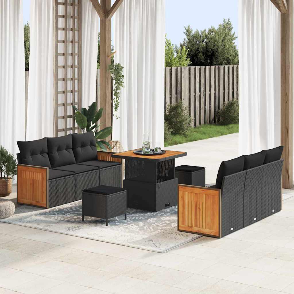 Garden Sofa Set 9 pcs Black Poly Rattan