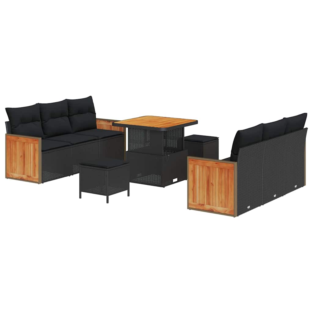 Garden Sofa Set 9 pcs Black Poly Rattan