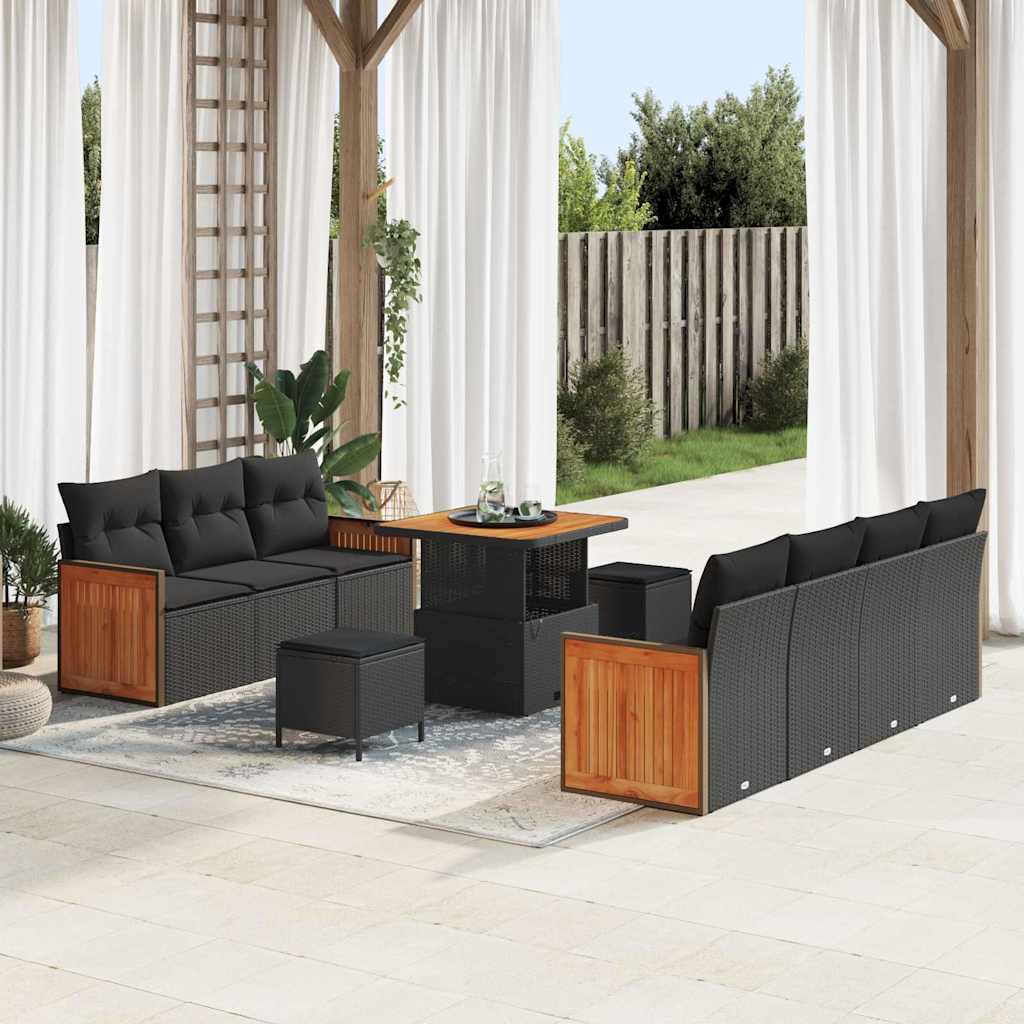 Garden Sofa Set 10 pcs Black and Brown Poly Rattan