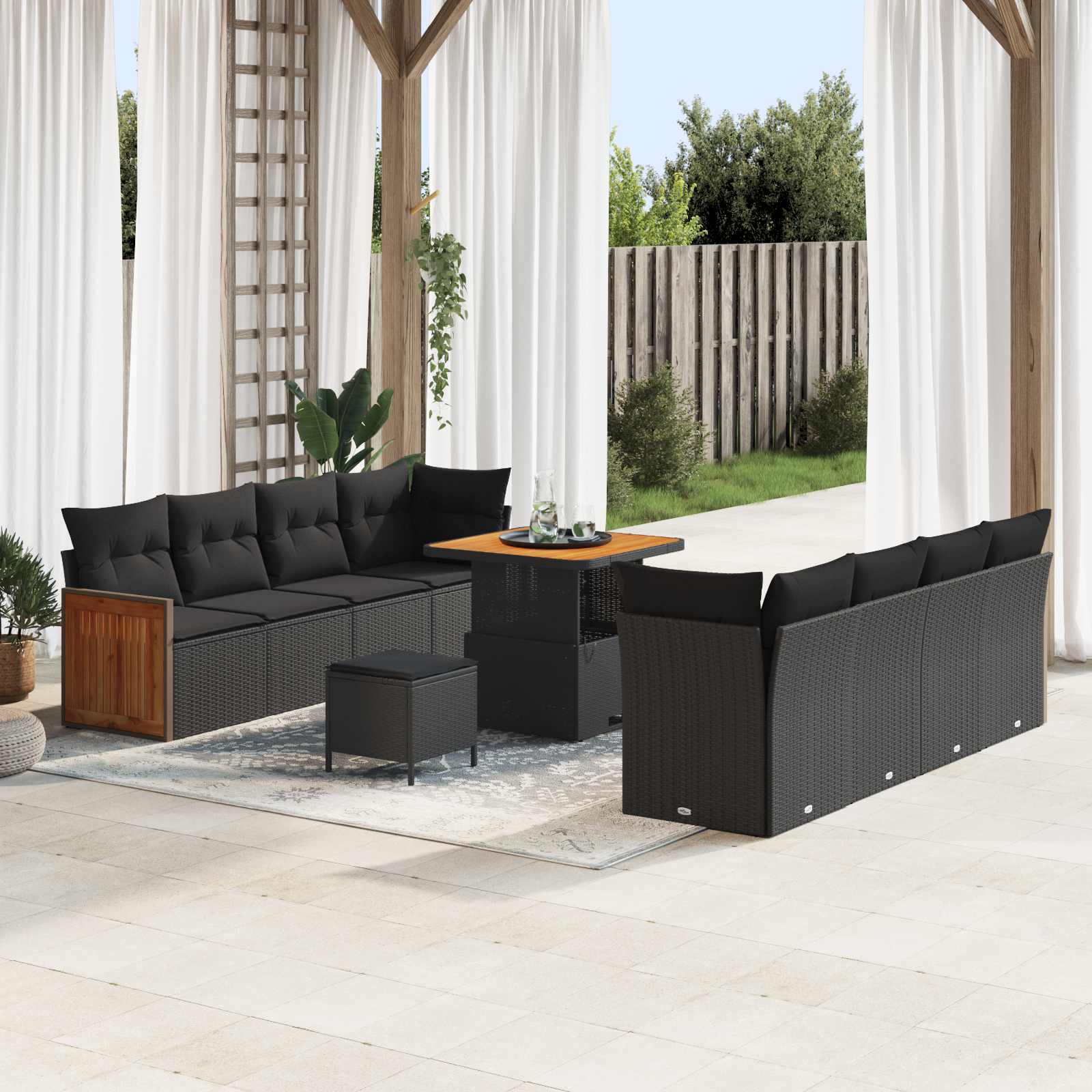 Garden Sofa Set with Cushion 12 pcs Black Poly Rattan