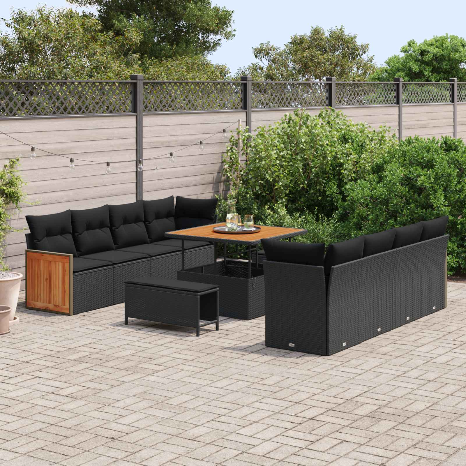 Garden Sofa Set with Cushion 12 pcs Black Poly Rattan
