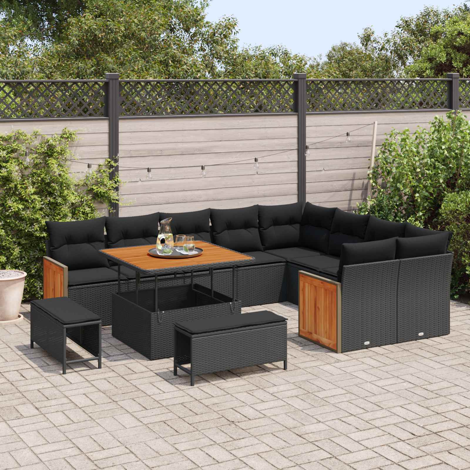 Garden Sofa Set with Cushion 13 pcs Black Poly Rattan