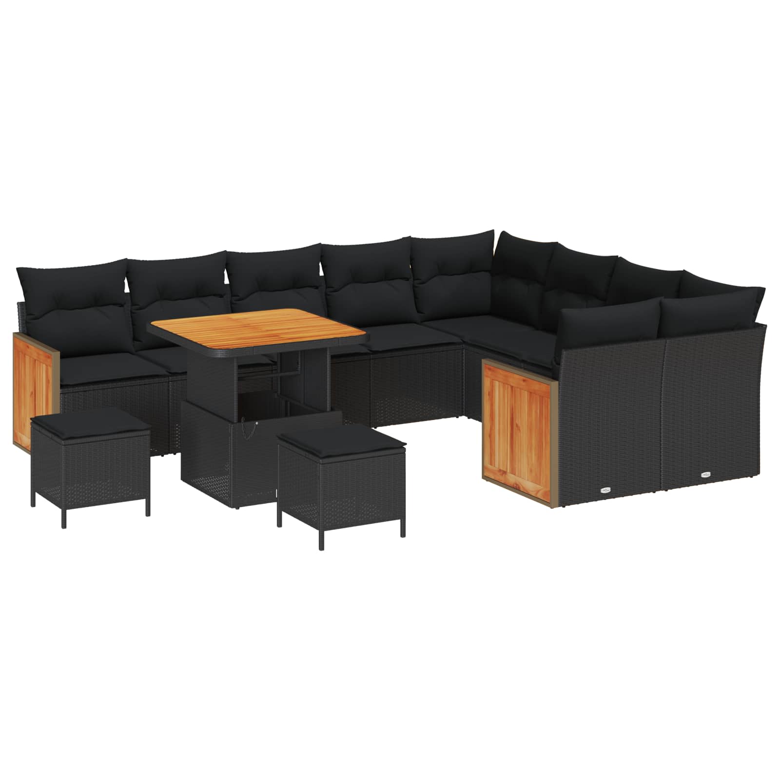 Garden Sofa Set 13 pcs 9-Seater Black Poly Rattan