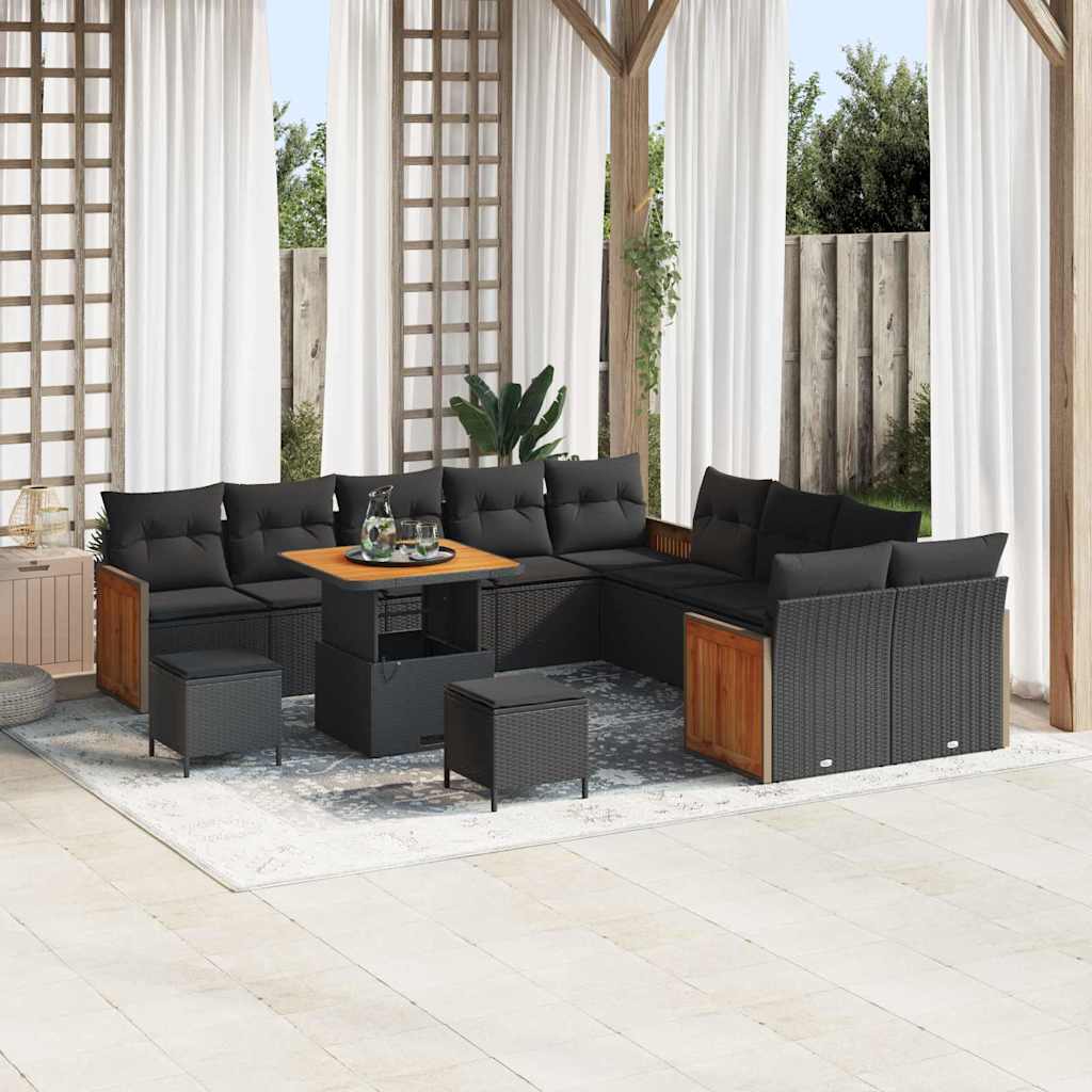 Garden Sofa Set 13 pcs Black Poly Rattan