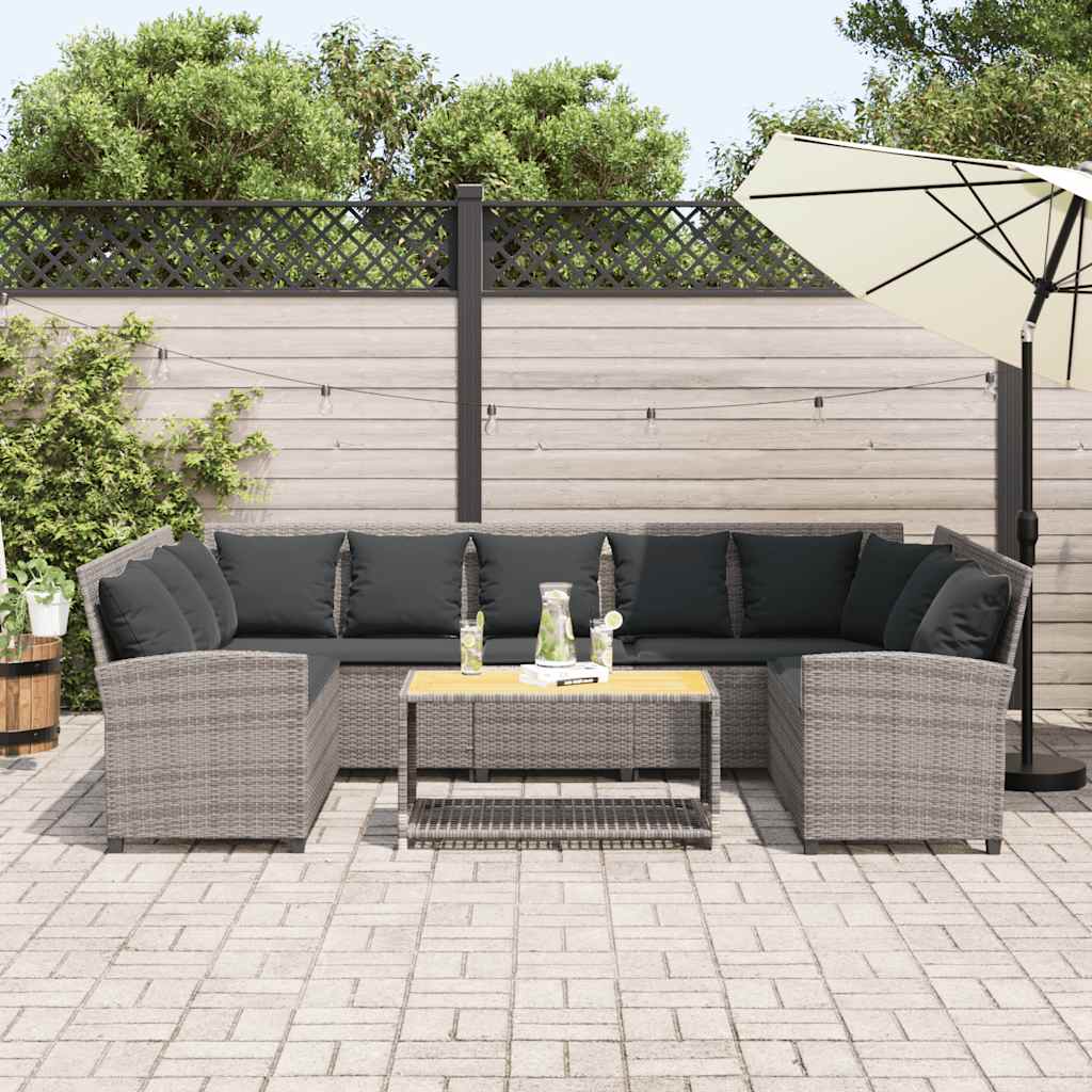 Garden Sofa with Cushions Grey Poly Rattan