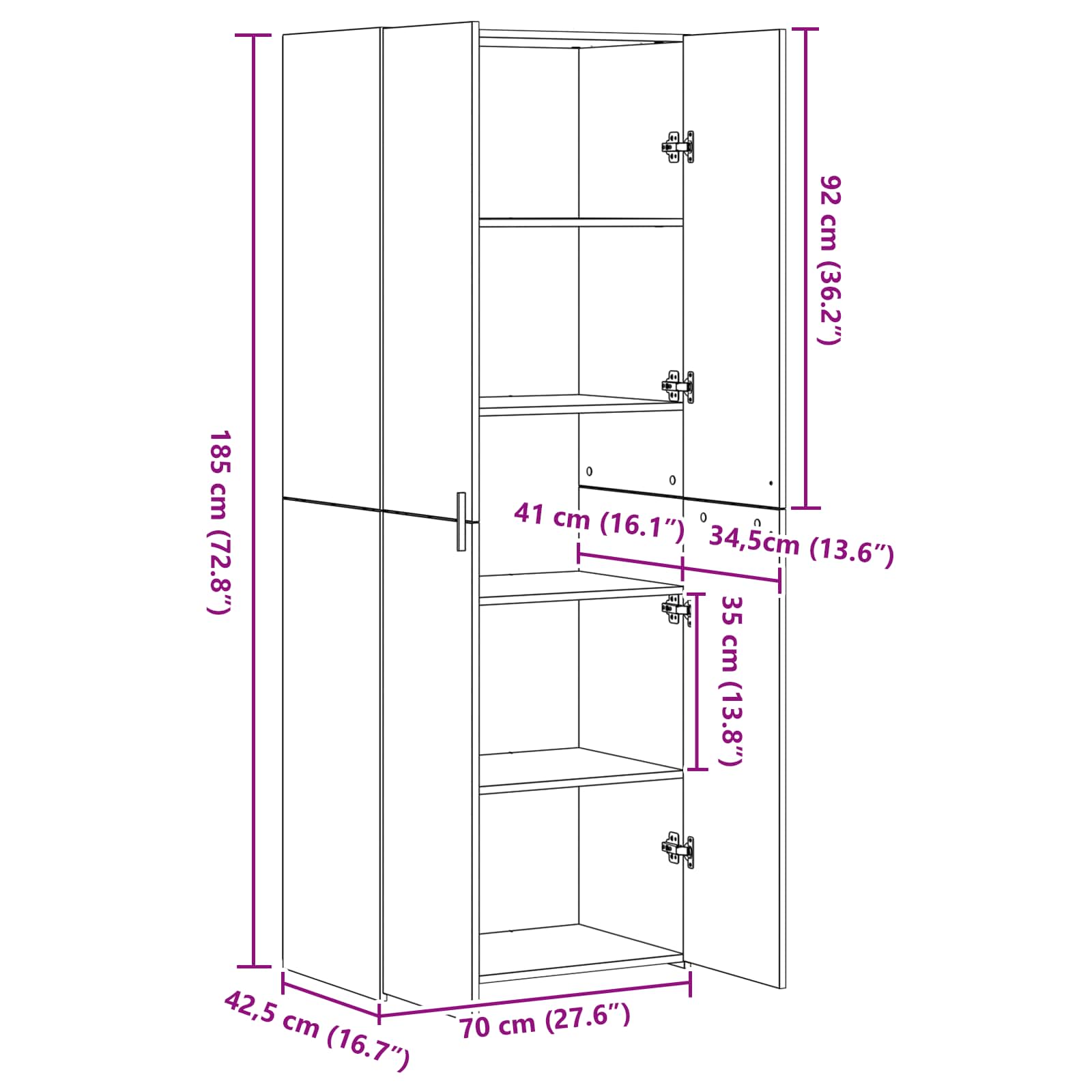 Highboard 2 pcs Artisan Oak 70 x 42,5 x 185 cm