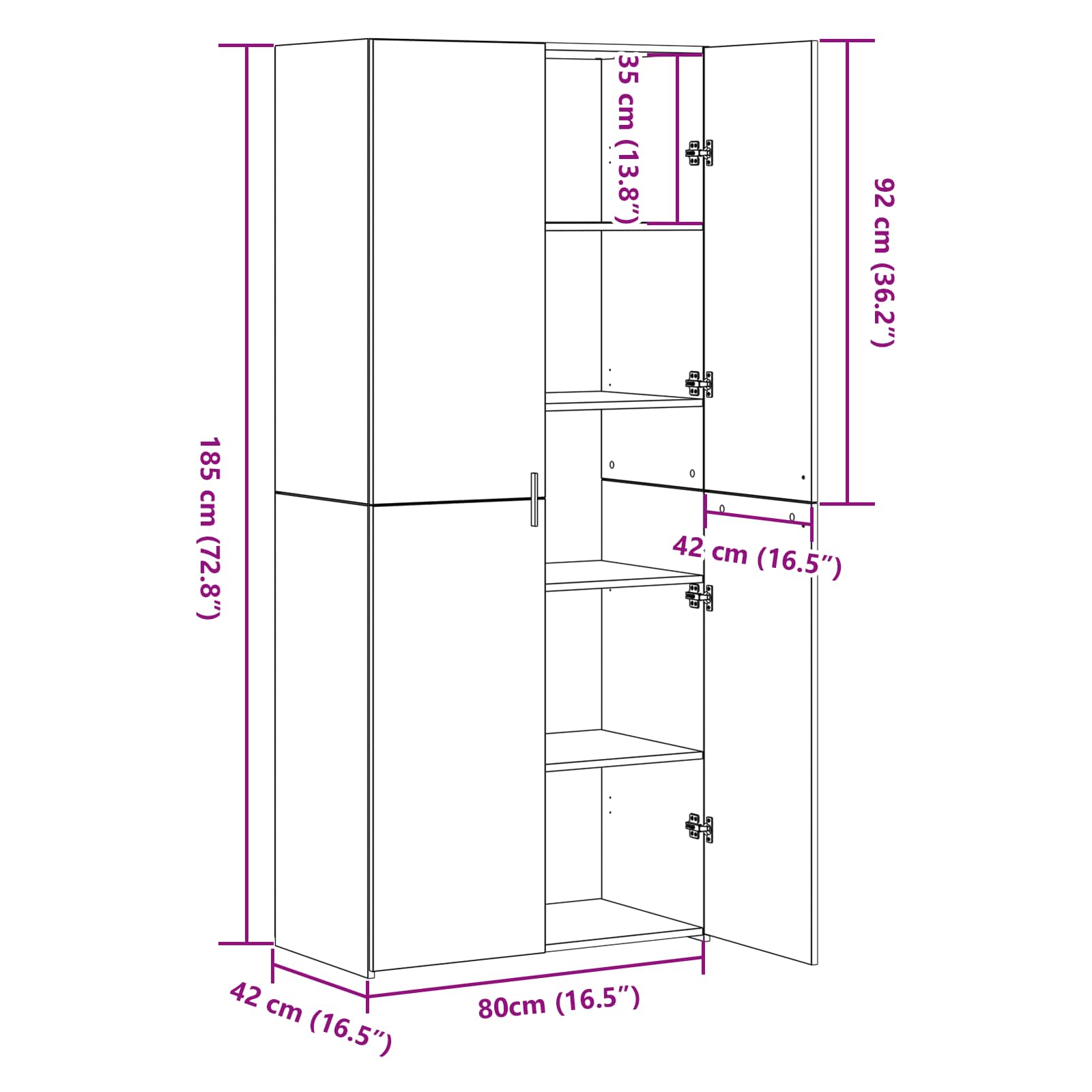 Highboard 2 pcs Black Oak 80 x 42 x 185 cm