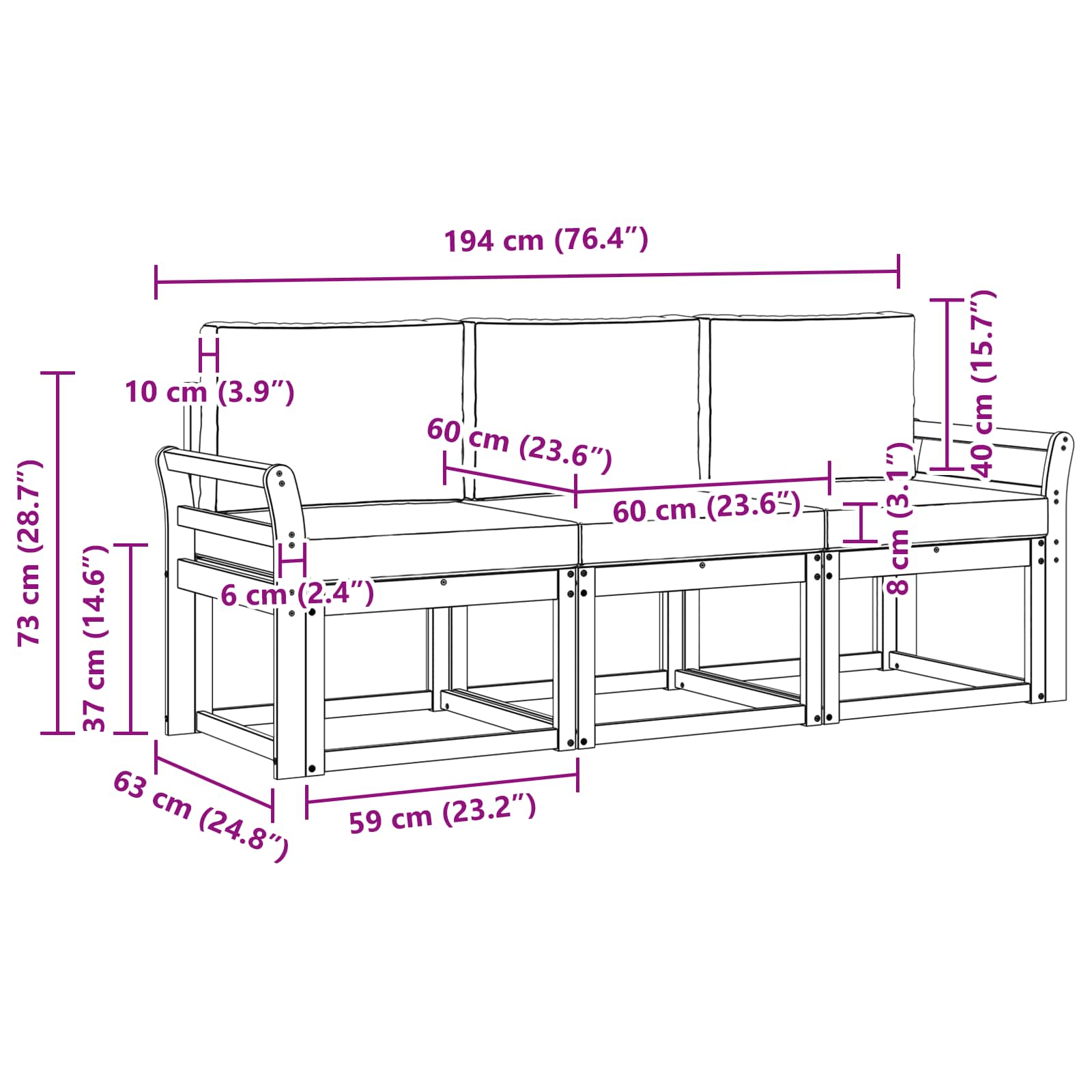 Outdoor Sofa Set with Cushion 3 pcs Natural and Anthracite