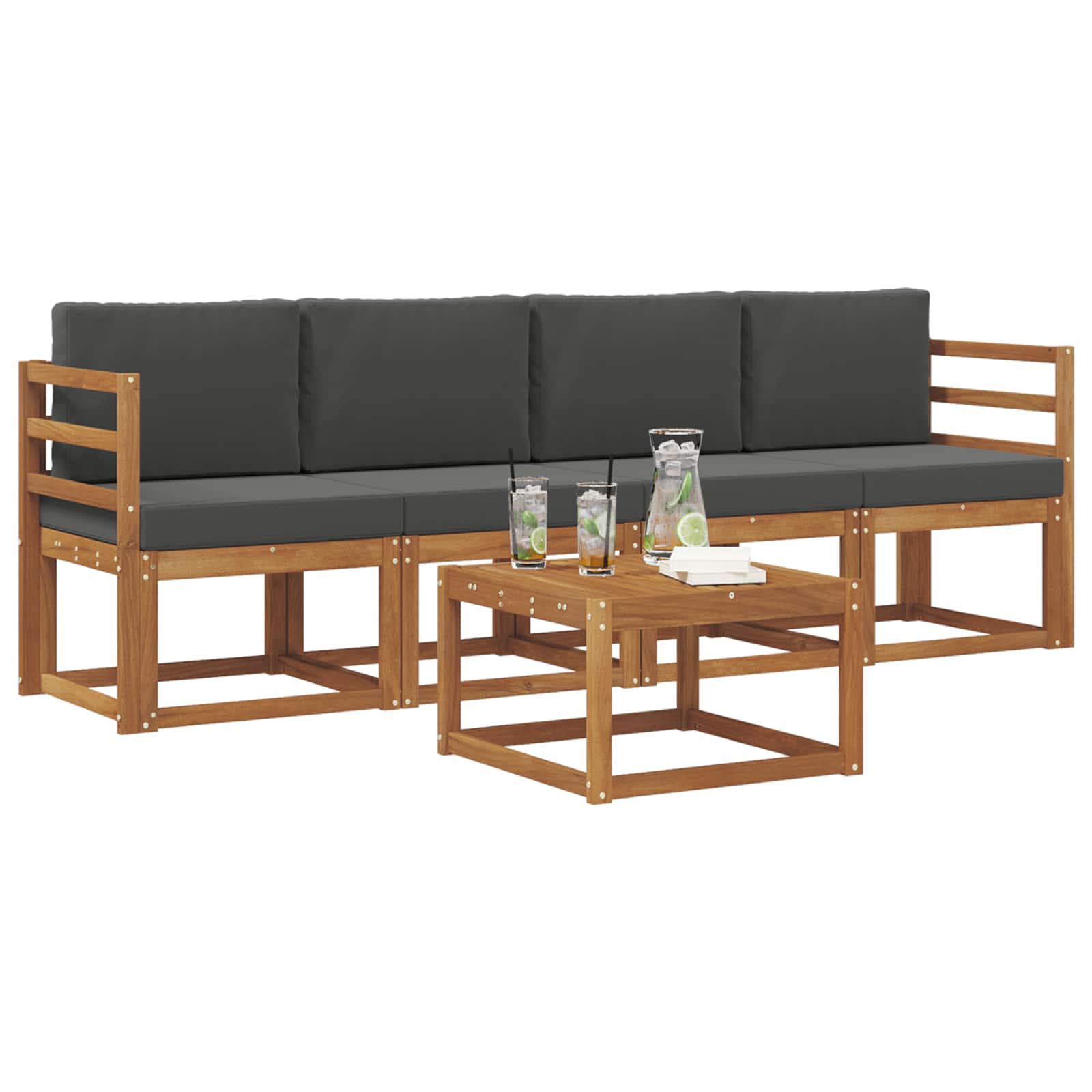 Outdoor Sofa Set with Cushion 5 pcs Natural and Anthracite