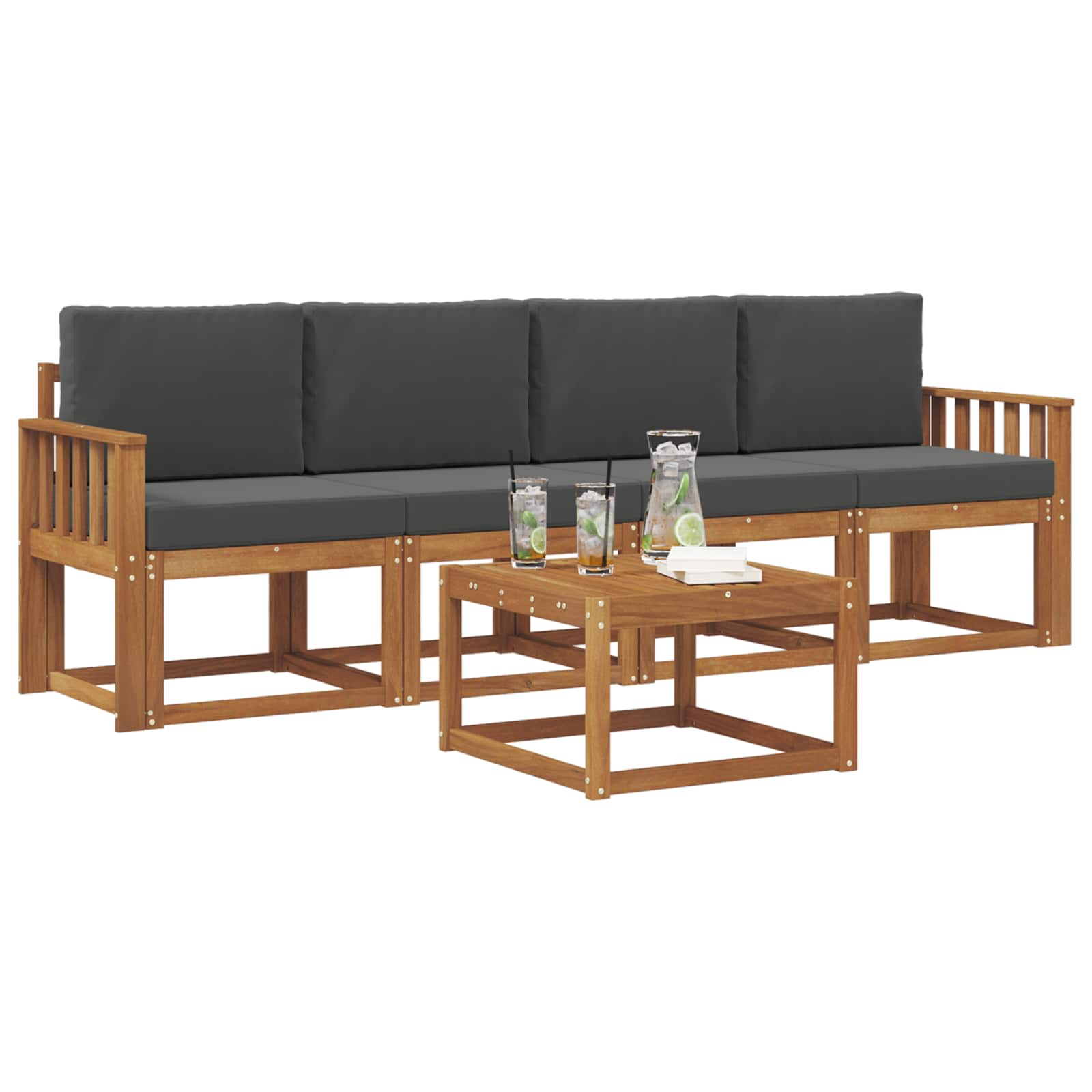 Outdoor Sofa Set with Cushion 5 pcs Natural and Anthracite