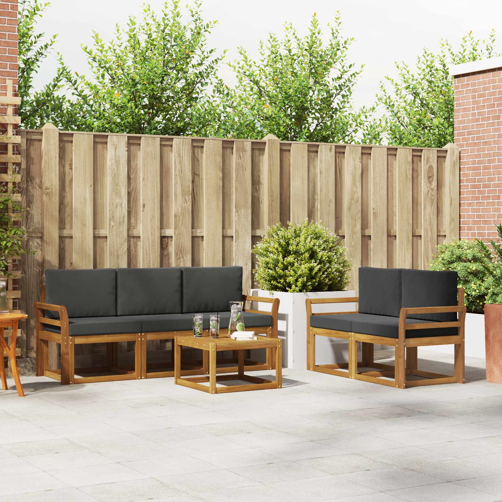 Outdoor Sofa Set with Cushion 6 pcs Natural and Anthracite