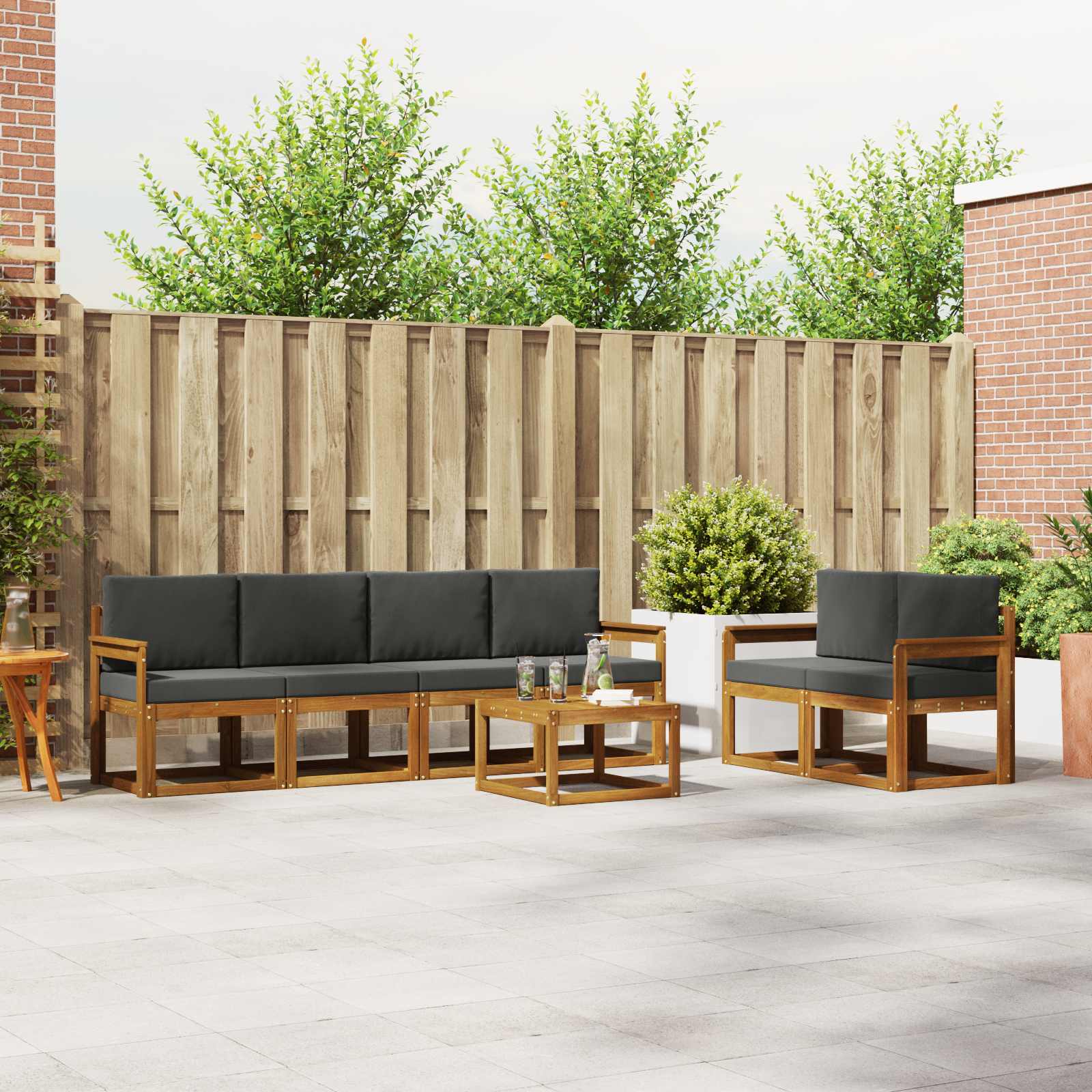 Outdoor Sofa Set with Cushion 7 pcs Natural and Anthracite