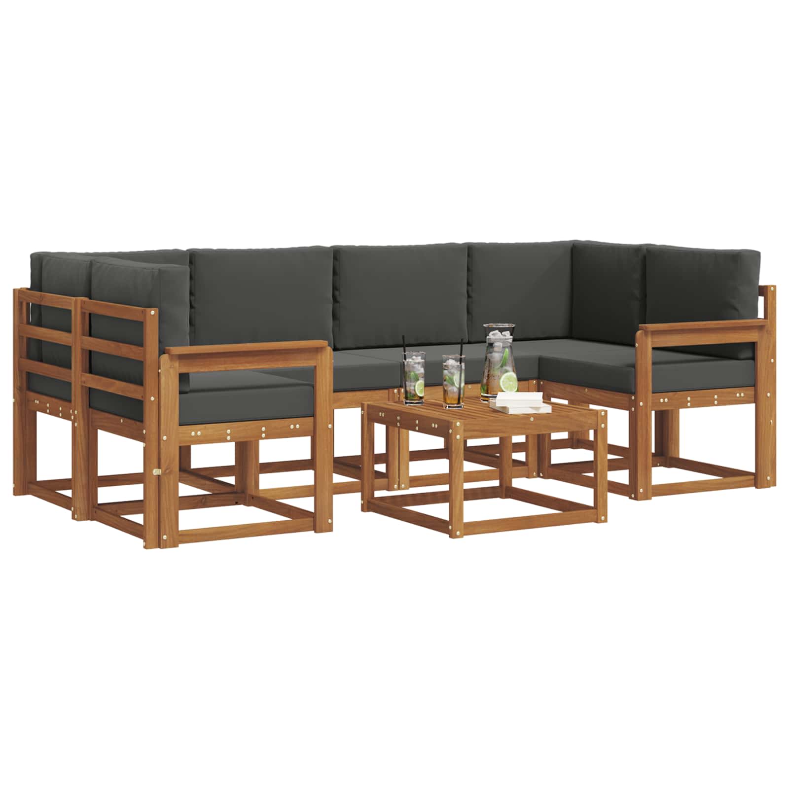 Outdoor Sofa Set with Cushion 7 pcs Natural and Anthracite