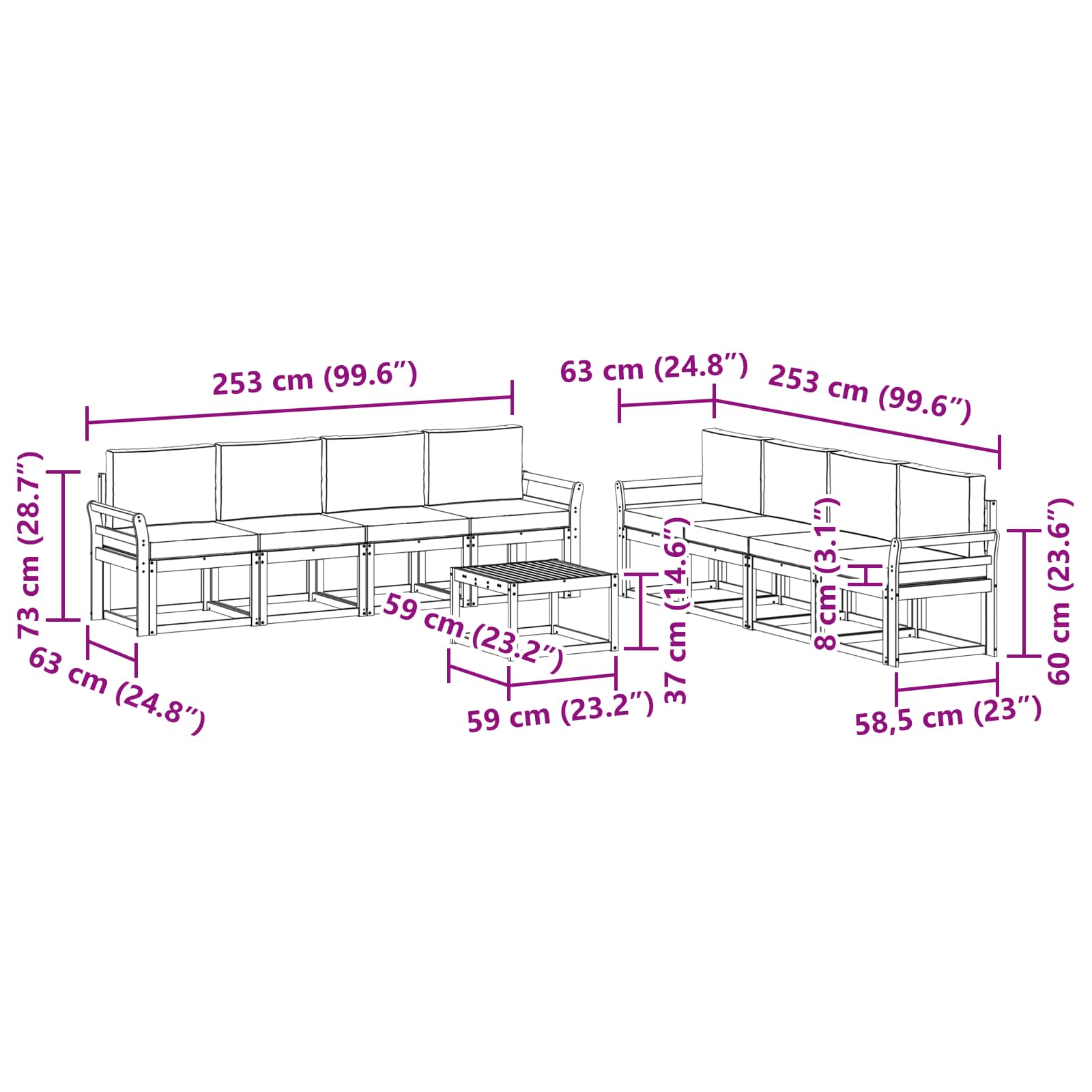 Outdoor Sofa Set with Cushion 9 pcs Natural and Anthracite