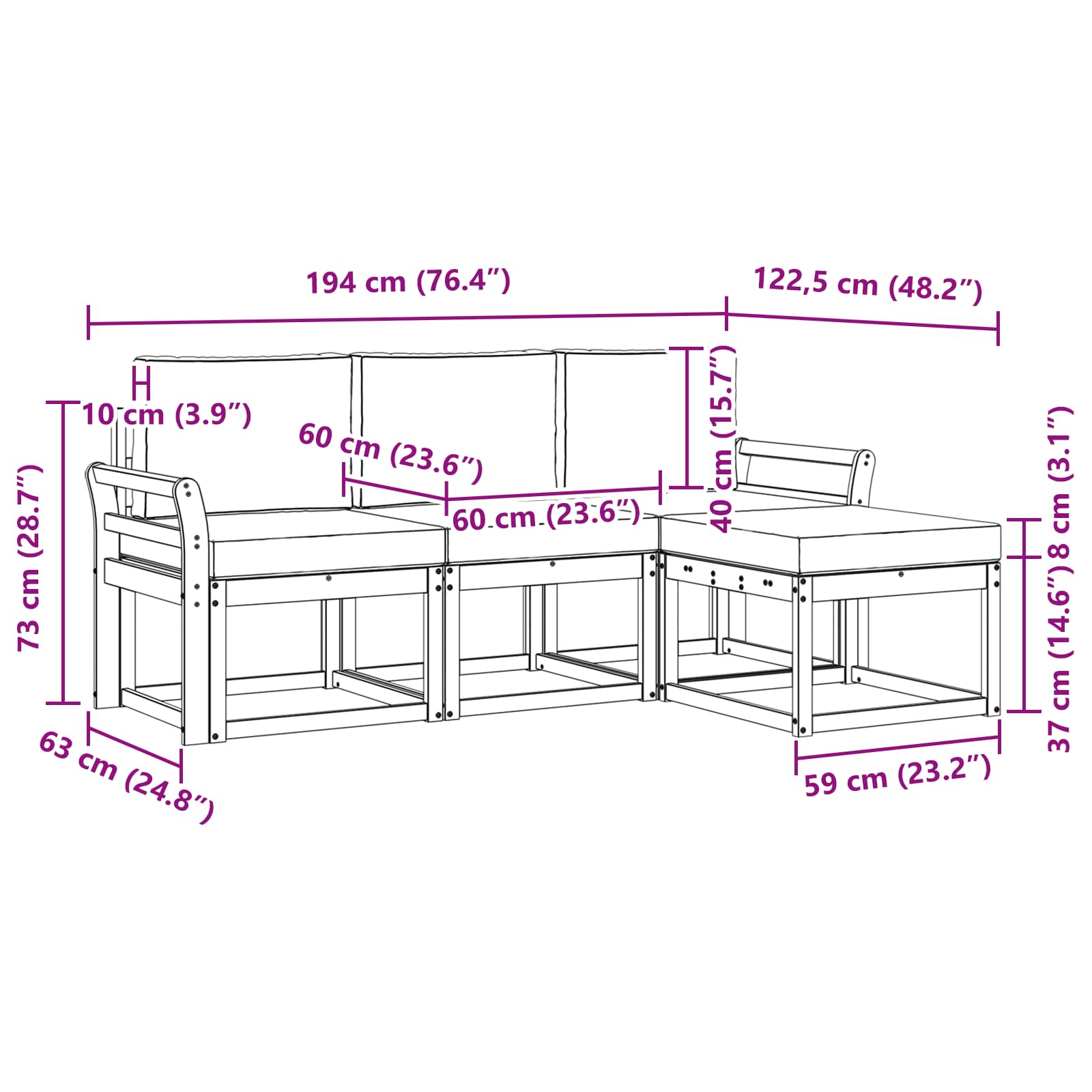 Outdoor Sofa Set with Cushion 4 pcs Natural and Anthracite