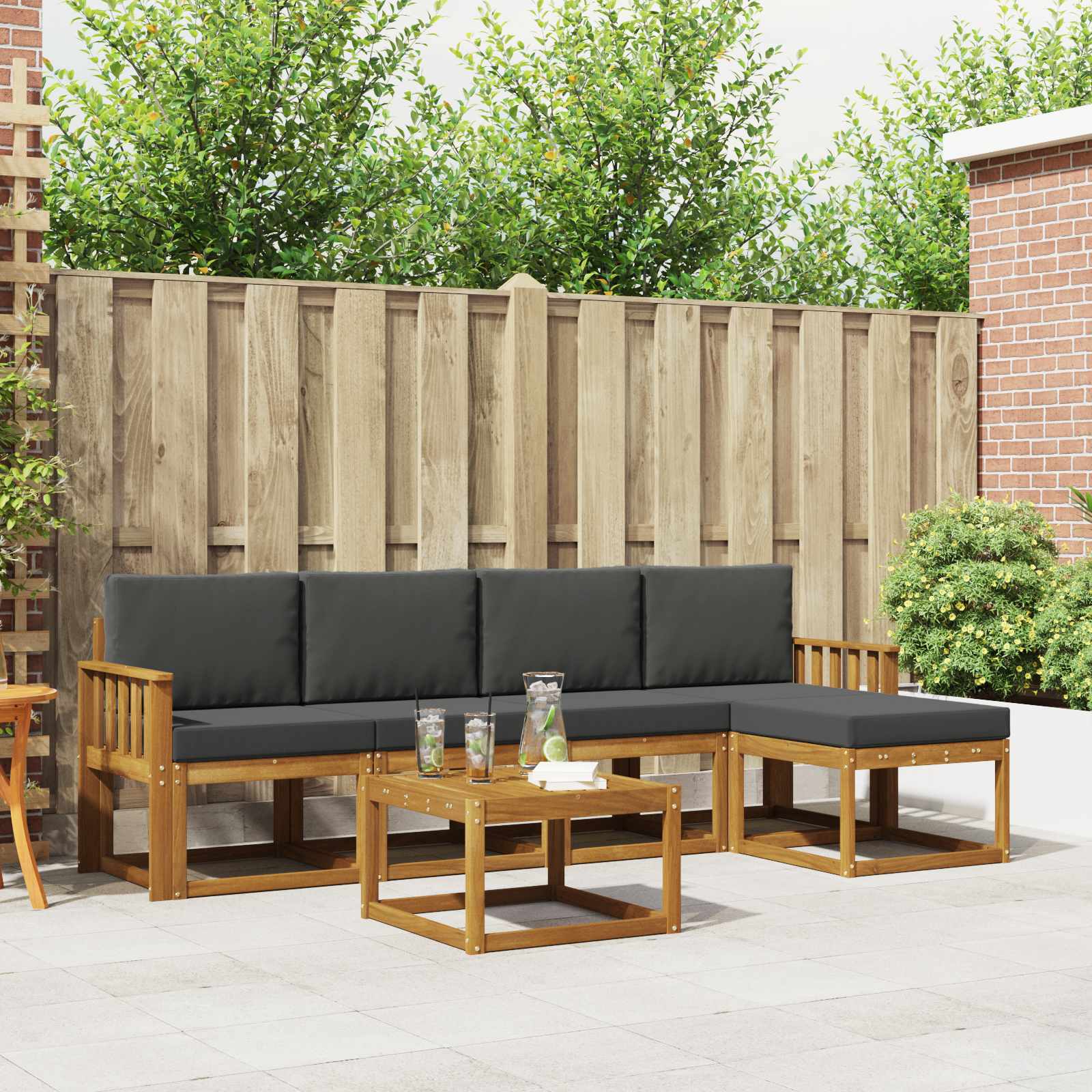 Outdoor Sofa Set with Cushion 6 pcs Natural and Anthracite