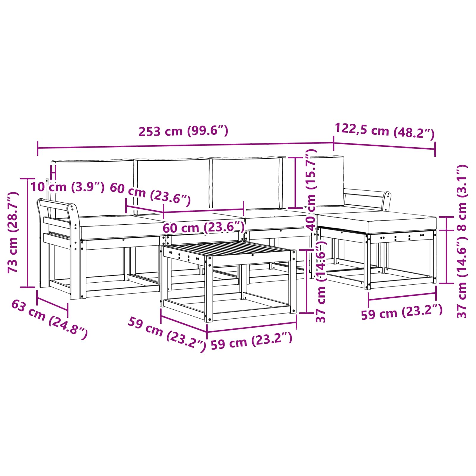 Outdoor Sofa Set with Cushion 6 pcs Natural and Anthracite