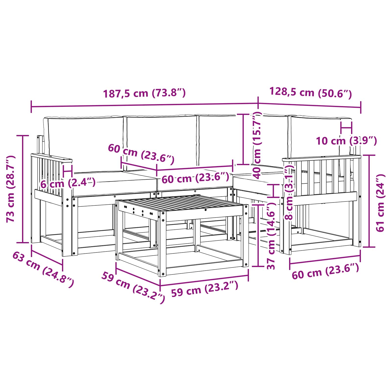 Outdoor Sofa Set 5 pcs Natural and Anthracite