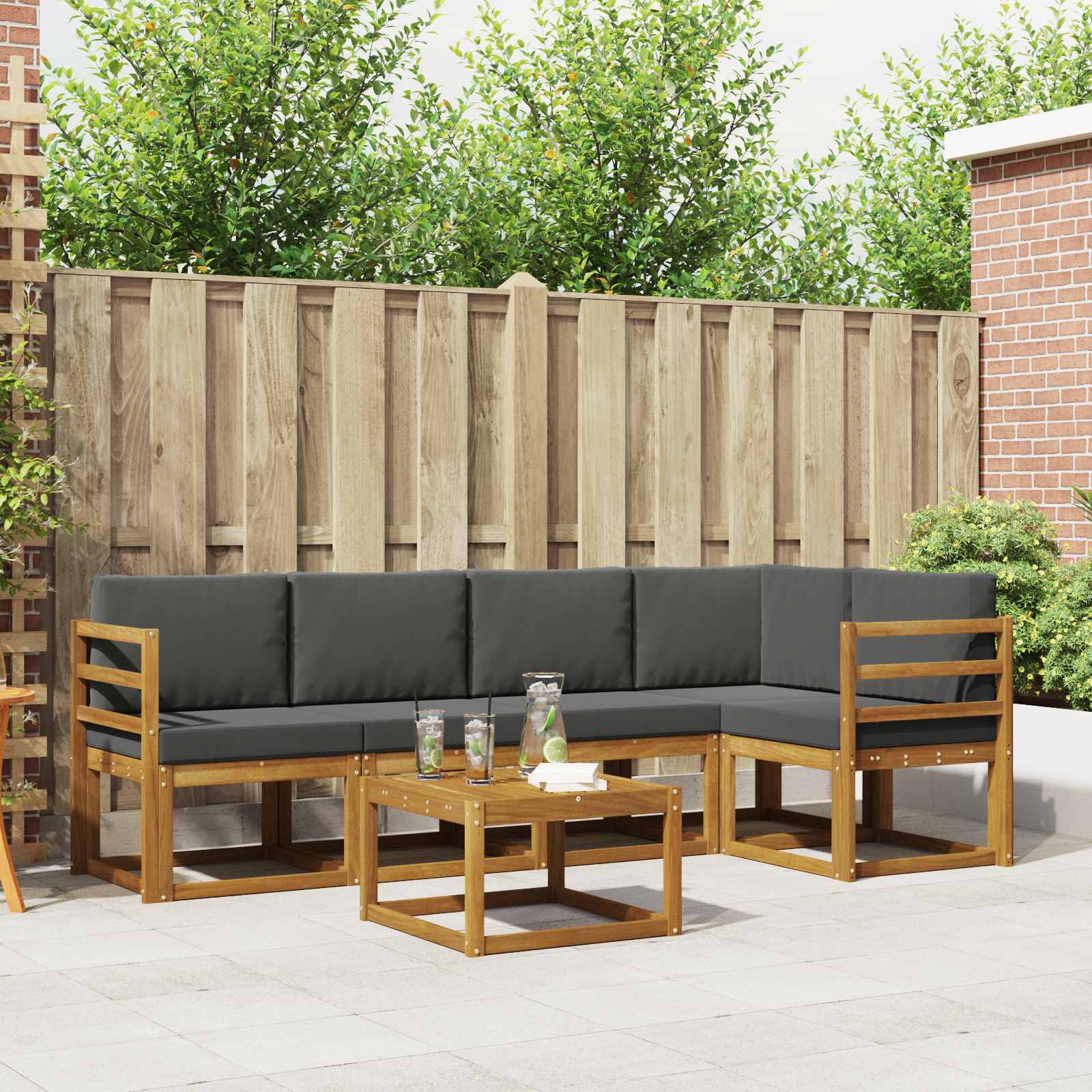 Outdoor Sofa Set with Cushion 6 pcs Natural and Anthracite