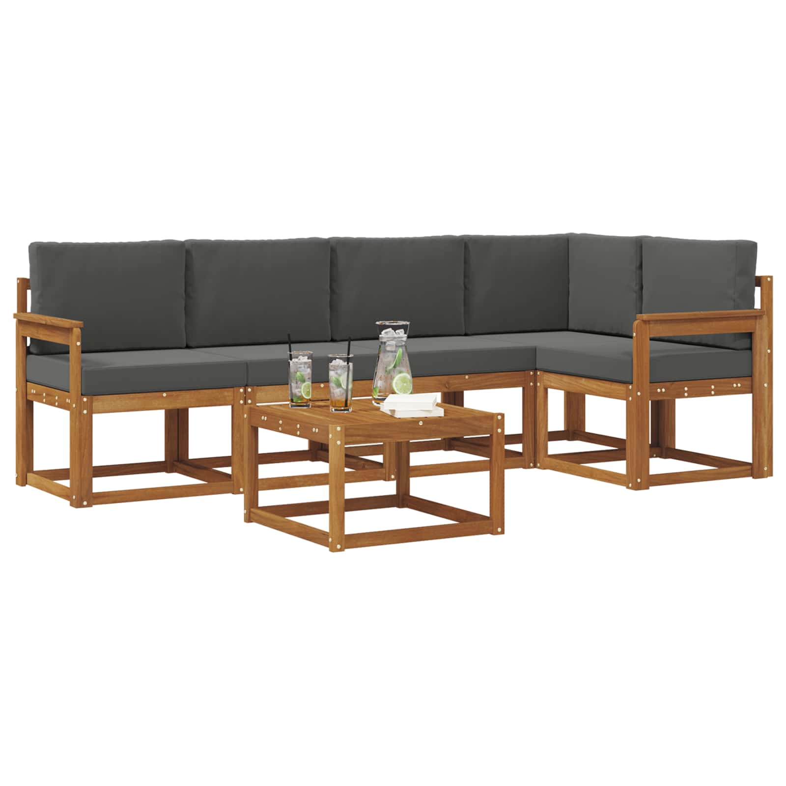 Outdoor Sofa Set with Cushion 6 pcs Natural and Anthracite