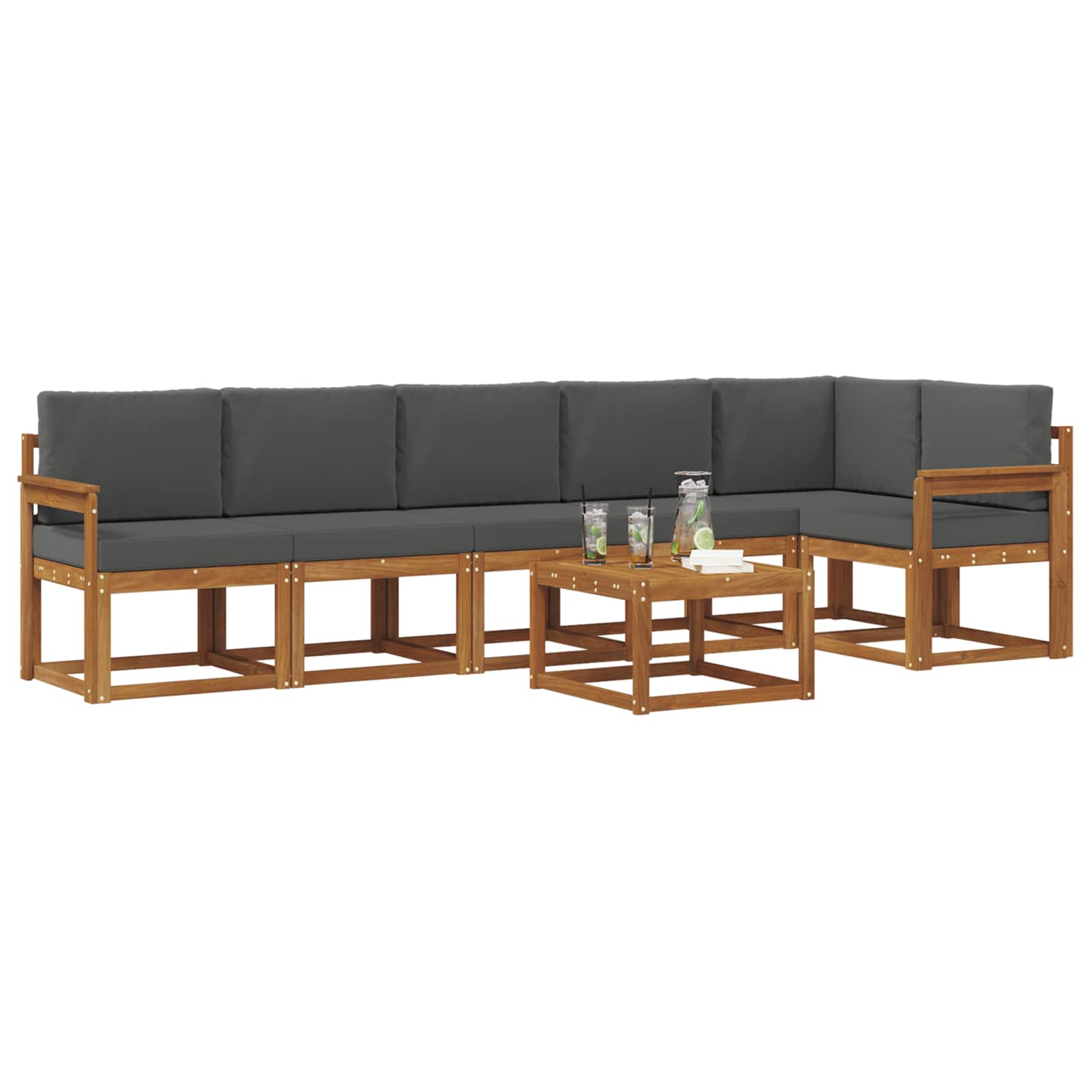 Outdoor Sofa Set with Cushion 7 pcs Natural and Anthracite