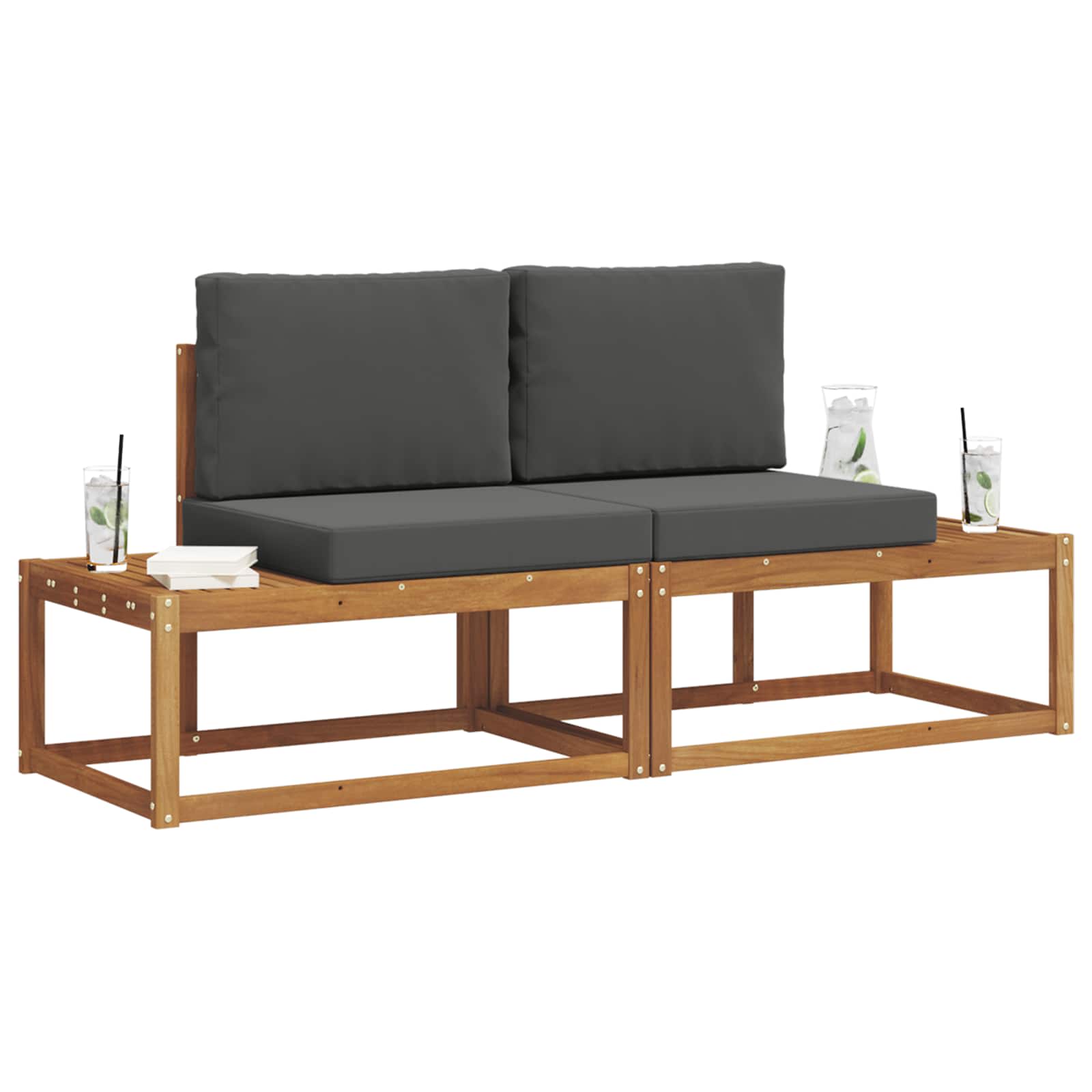 Outdoor Sofa Set 2 pcs Natural Solid Acacia Wood and Polyester