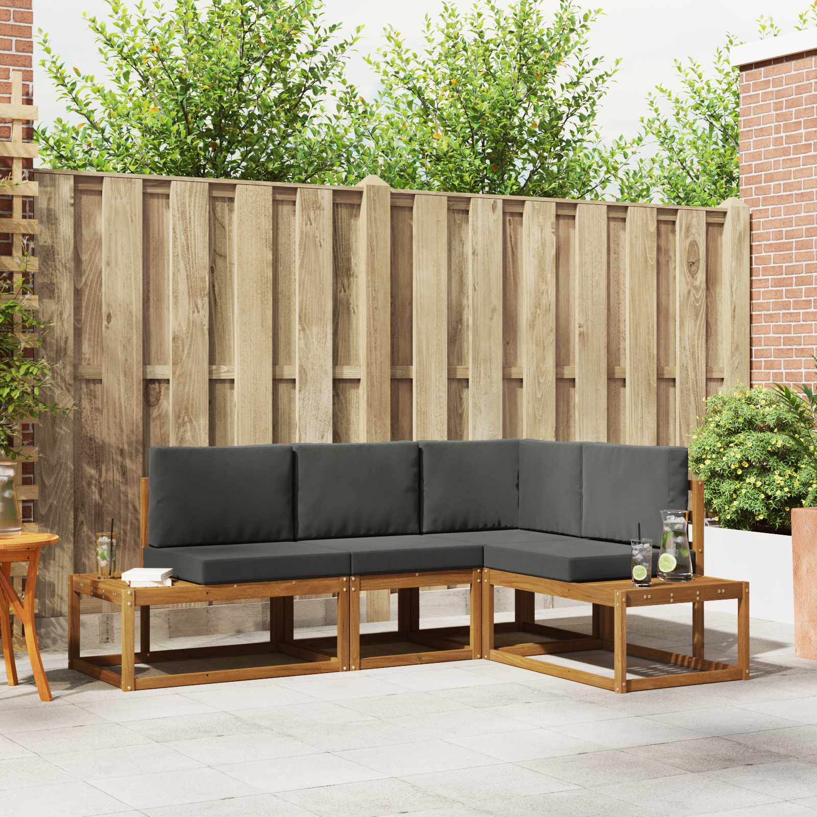 Outdoor Sofa Set with Cushion 4 Piece Natural and Anthracite