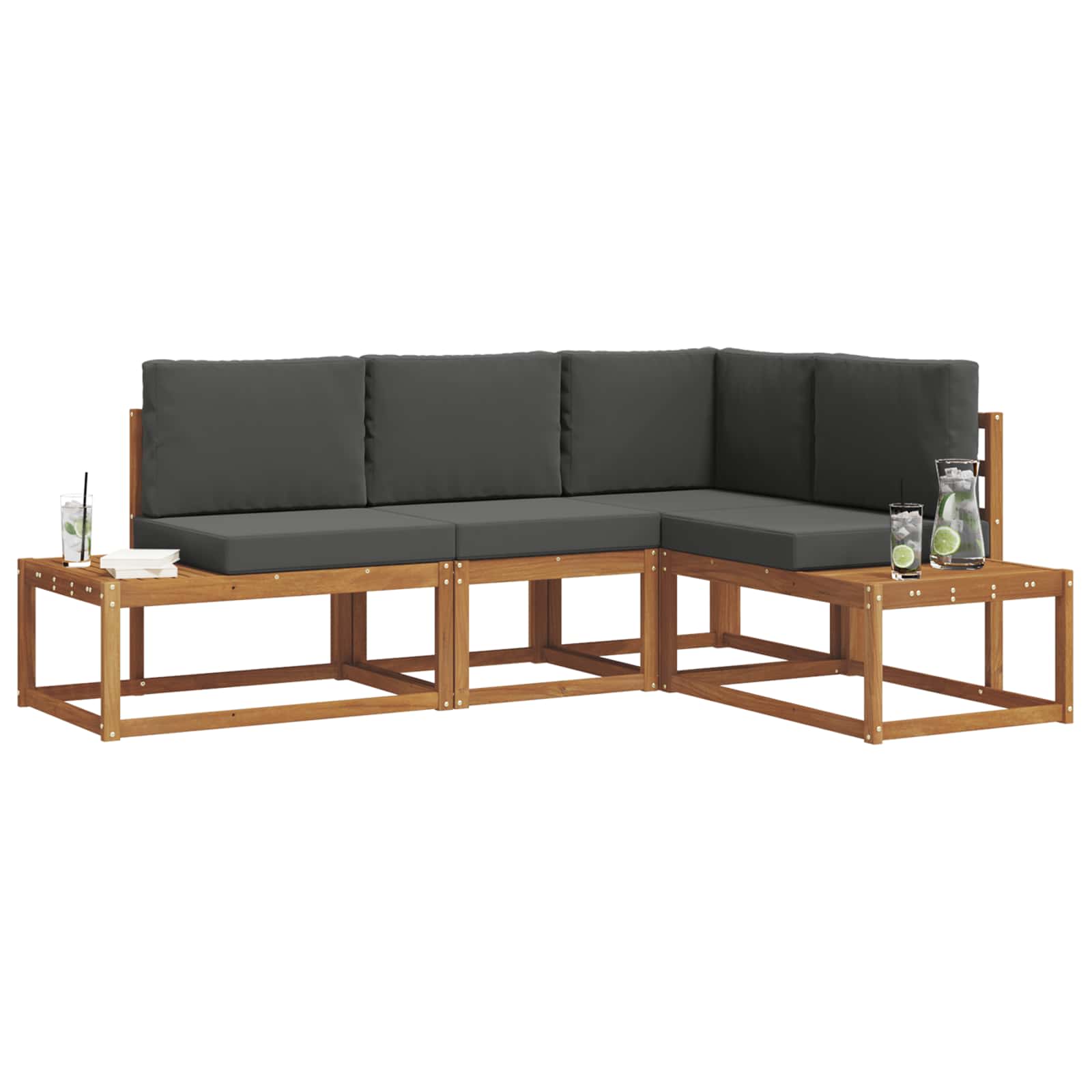 Outdoor Sofa Set with Cushion 4 Piece Natural and Anthracite