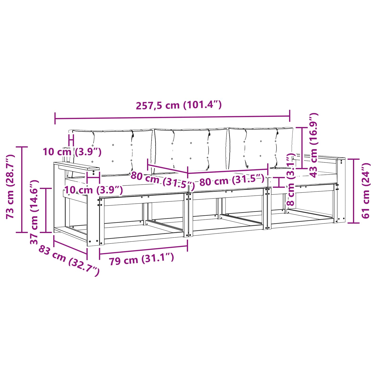 Outdoor Sofa Set with Cushion 3 pcs Natural and Anthracite
