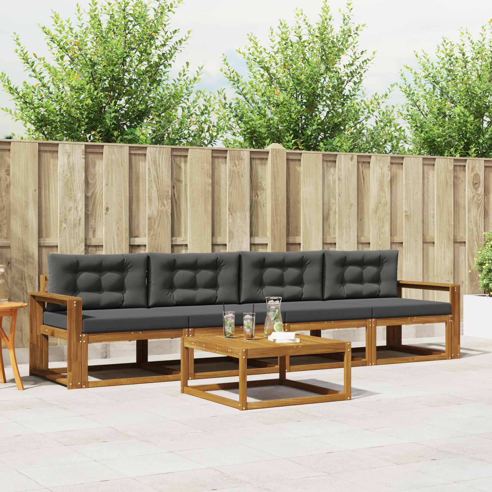 Outdoor Sofa Set with Cushion 5 pcs Natural and Anthracite